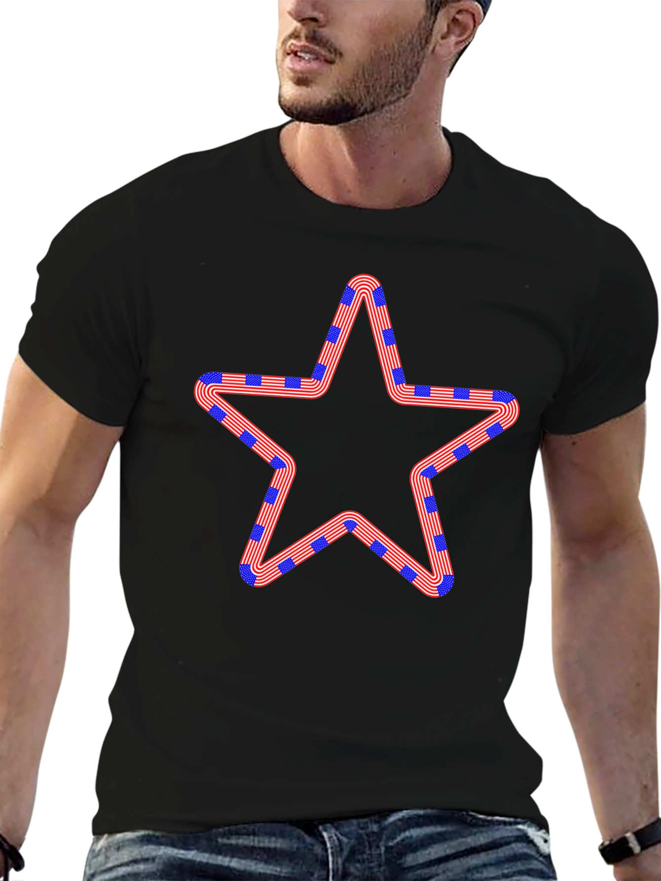Patriotic Star Graphic Black T-Shirt
