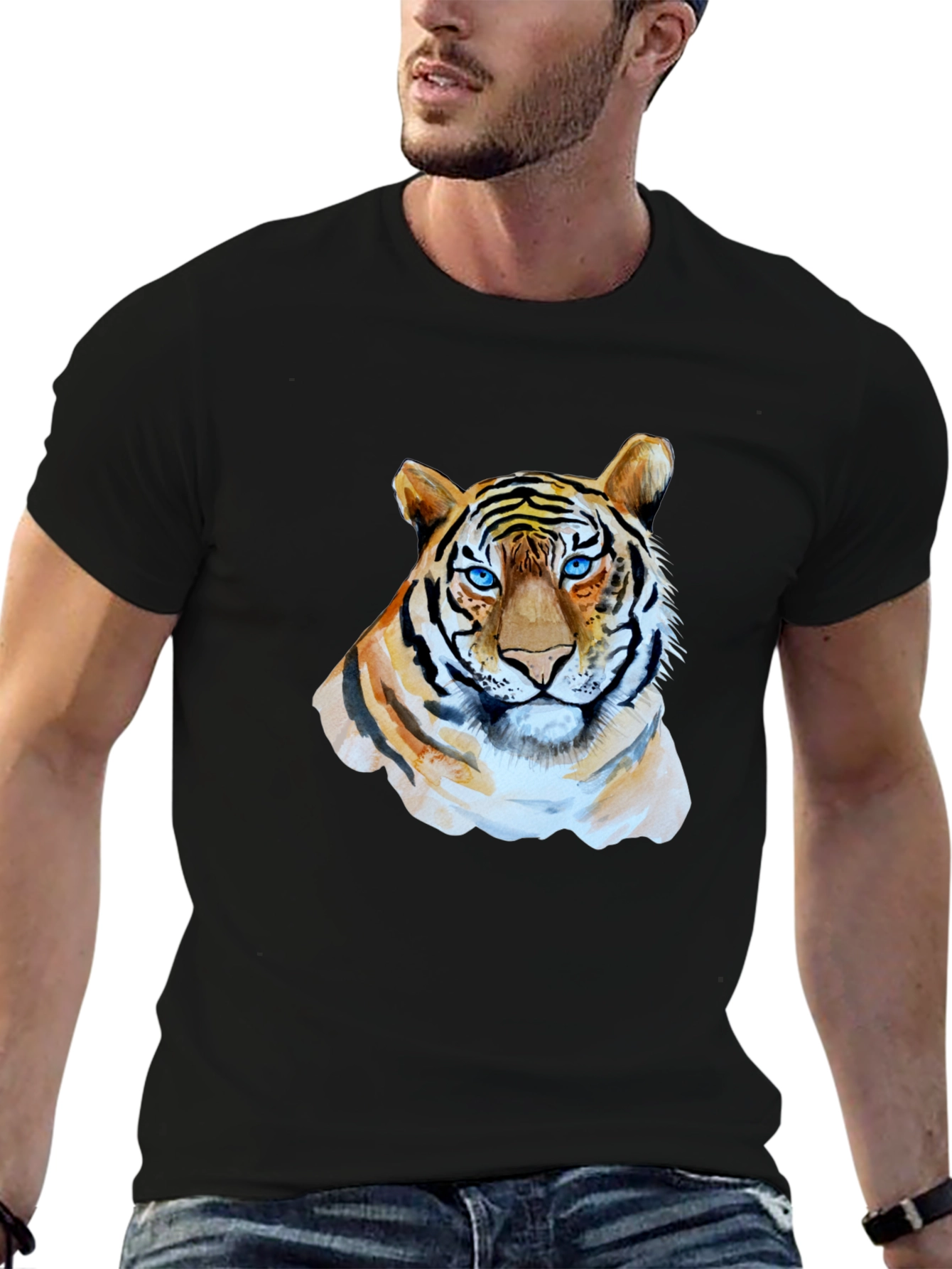 Tiger Graphic T-Shirt - Mens Black Crew Neck Tee