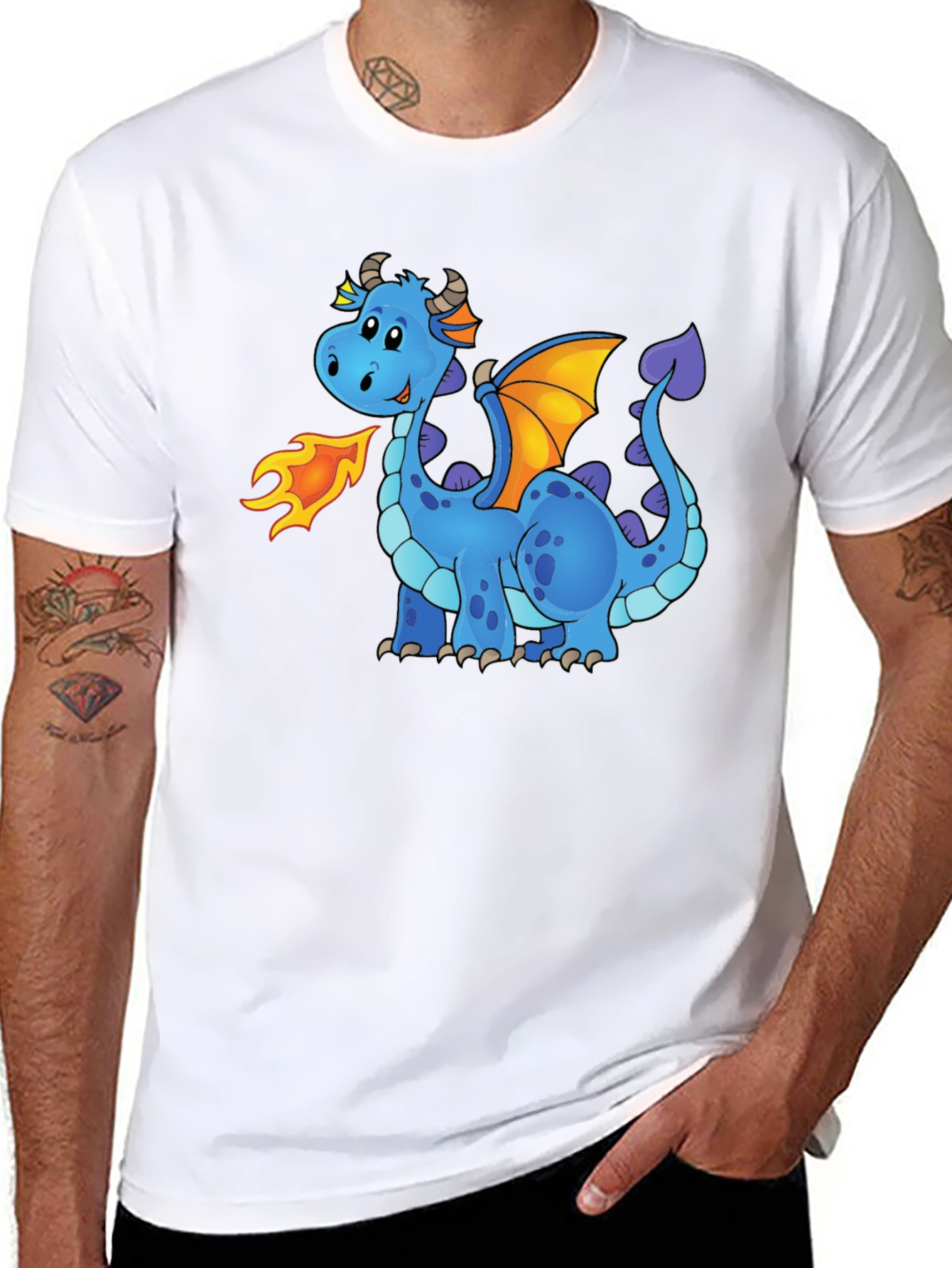 Cute Cartoon Dragon Graphic Tee - Unisex Black T-Shirt