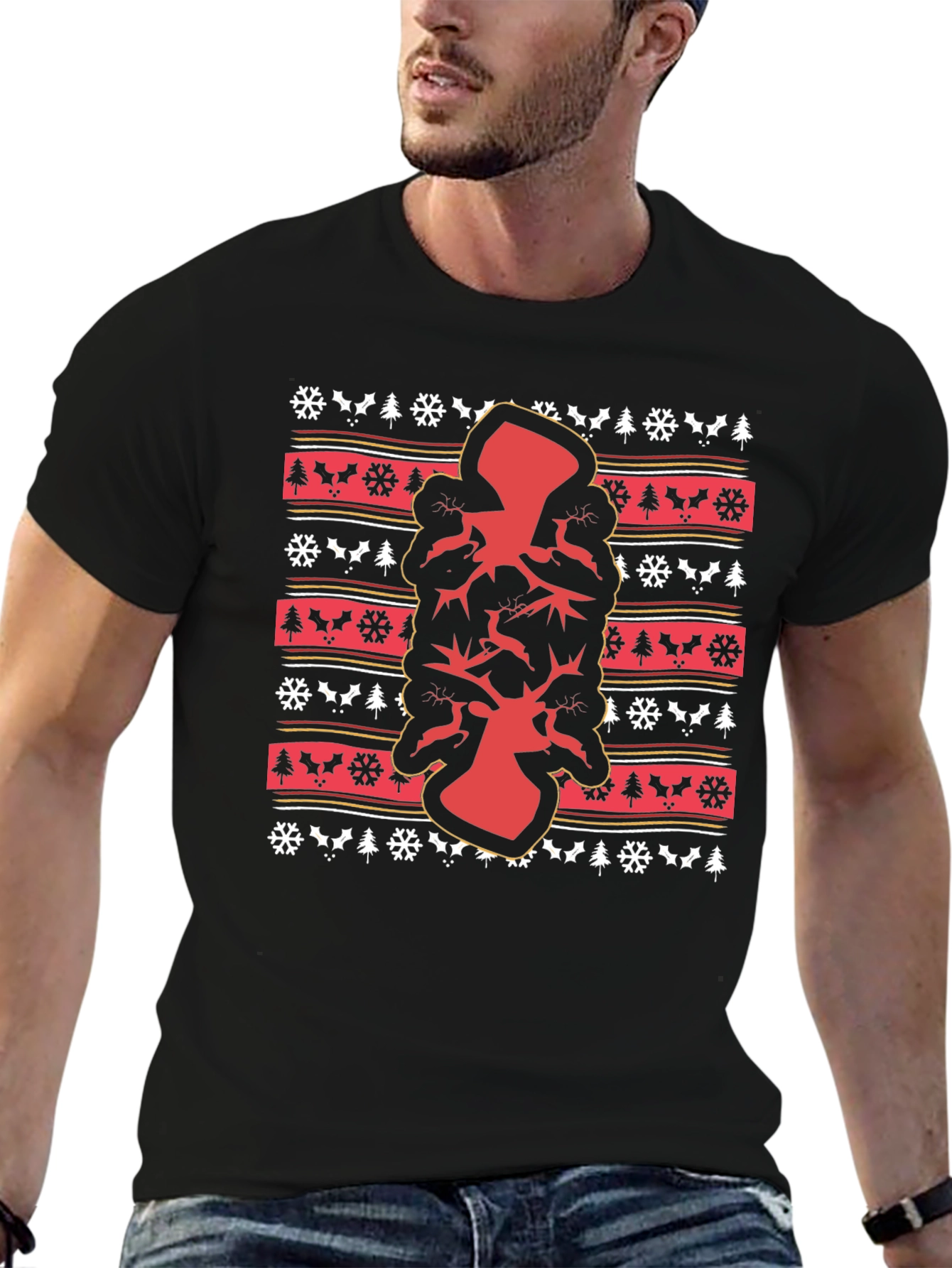 Festive Ugly Christmas T-Shirt with Deer Design