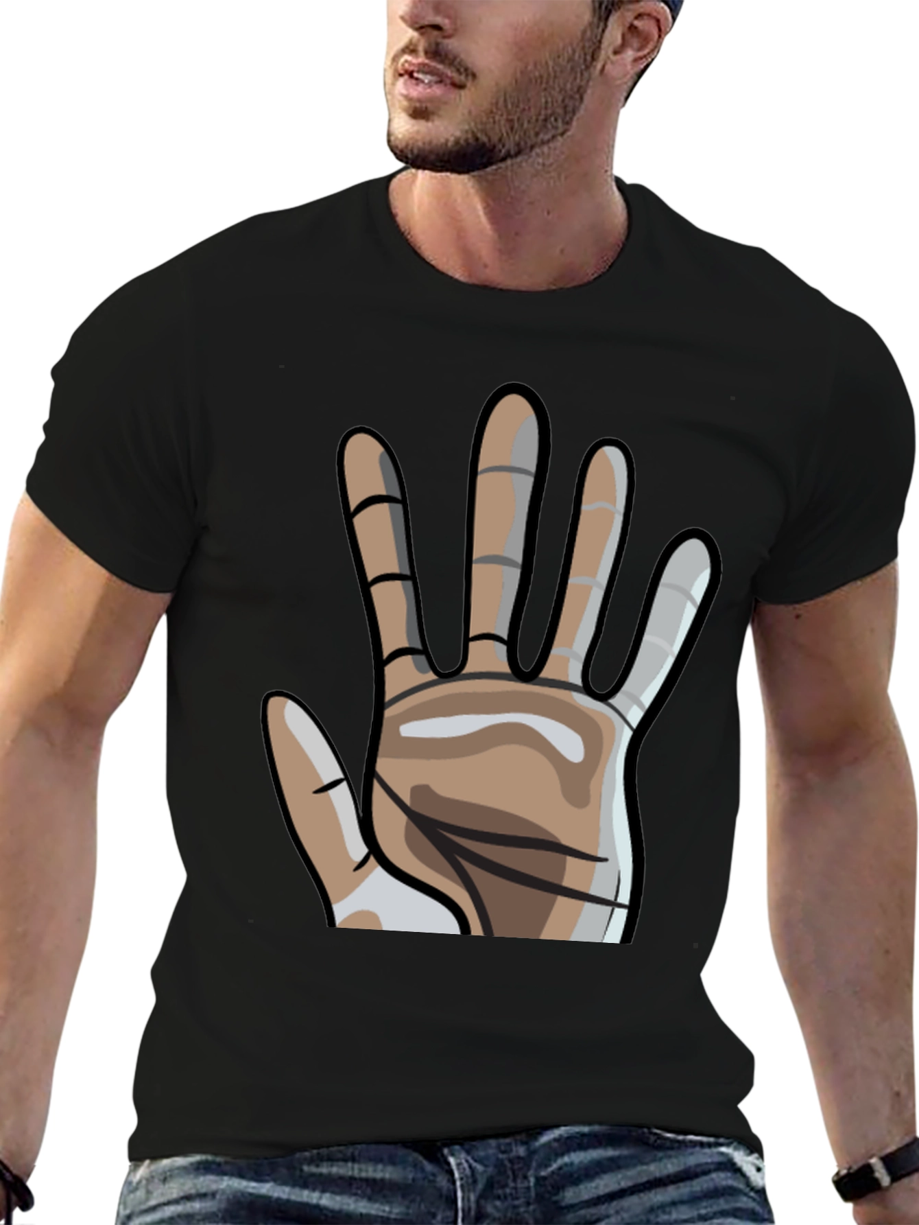 Graphic Hand Print Crew Neck T-Shirt