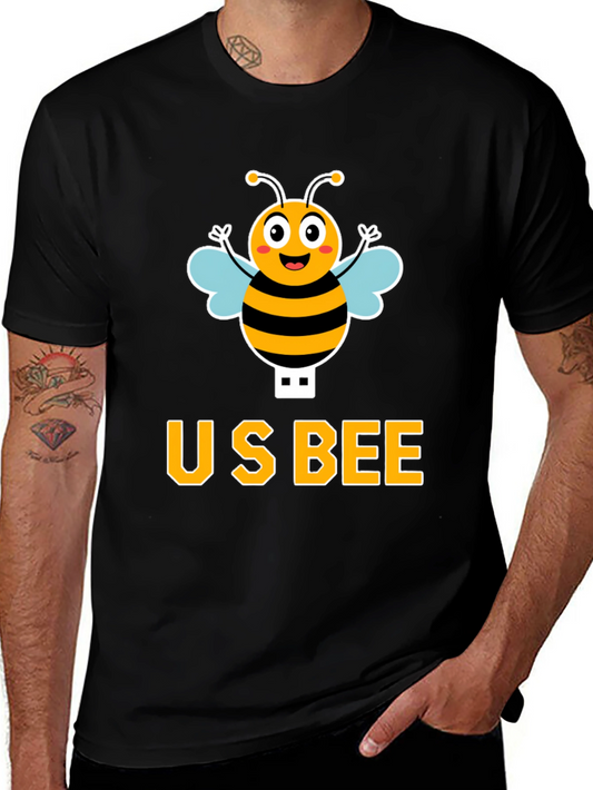 US Bee Graphic T-Shirt - Black Cotton Blend