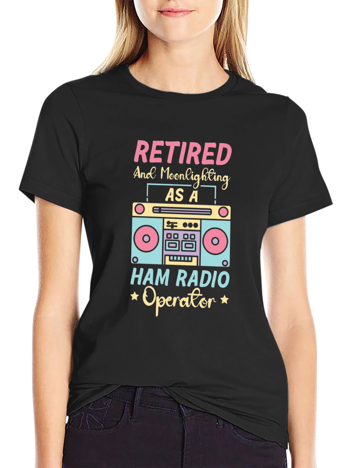 Retired Ham Radio Operator Black Graphic T-Shirt