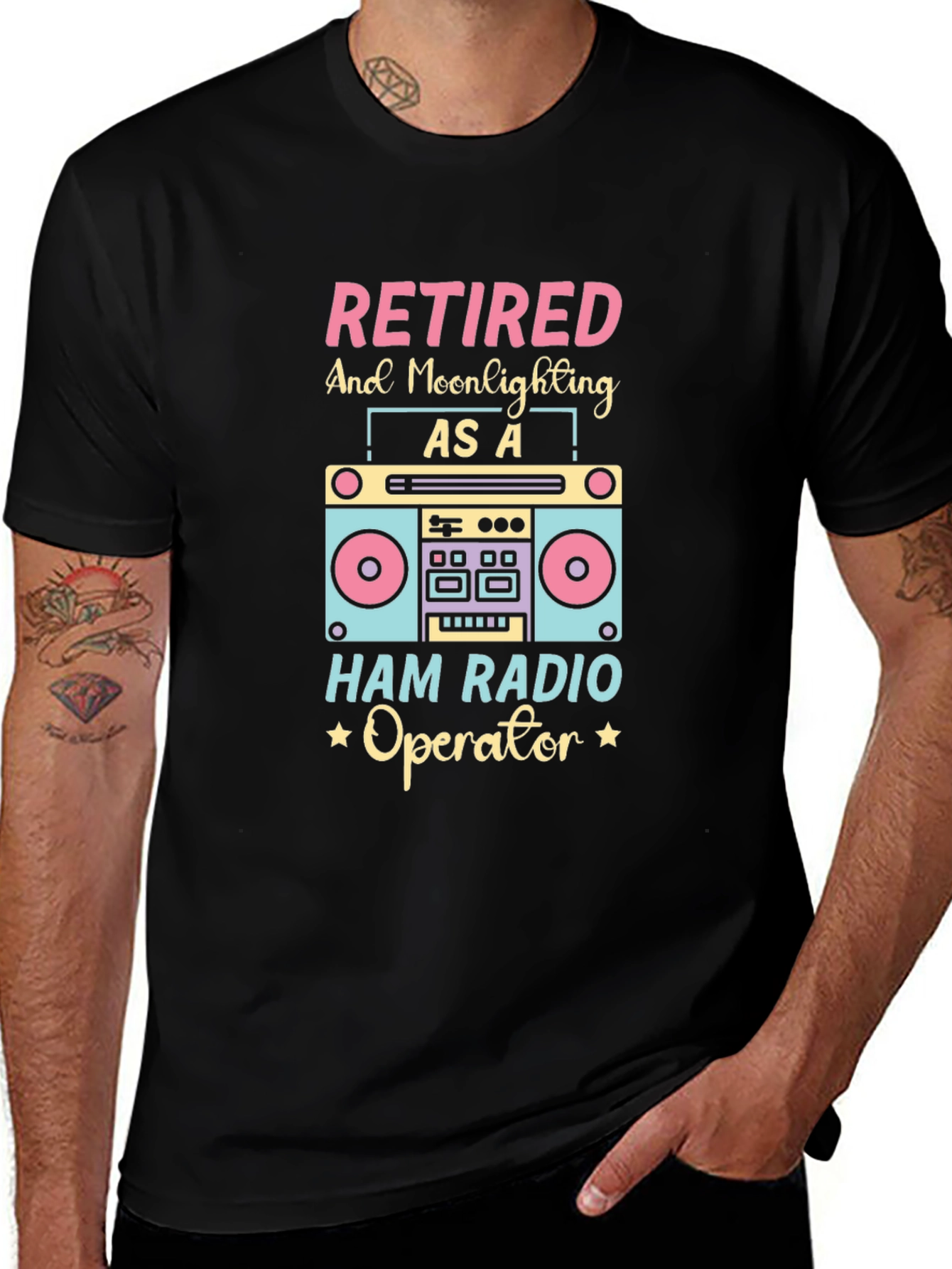 Retired Ham Radio Operator Black Graphic T-Shirt