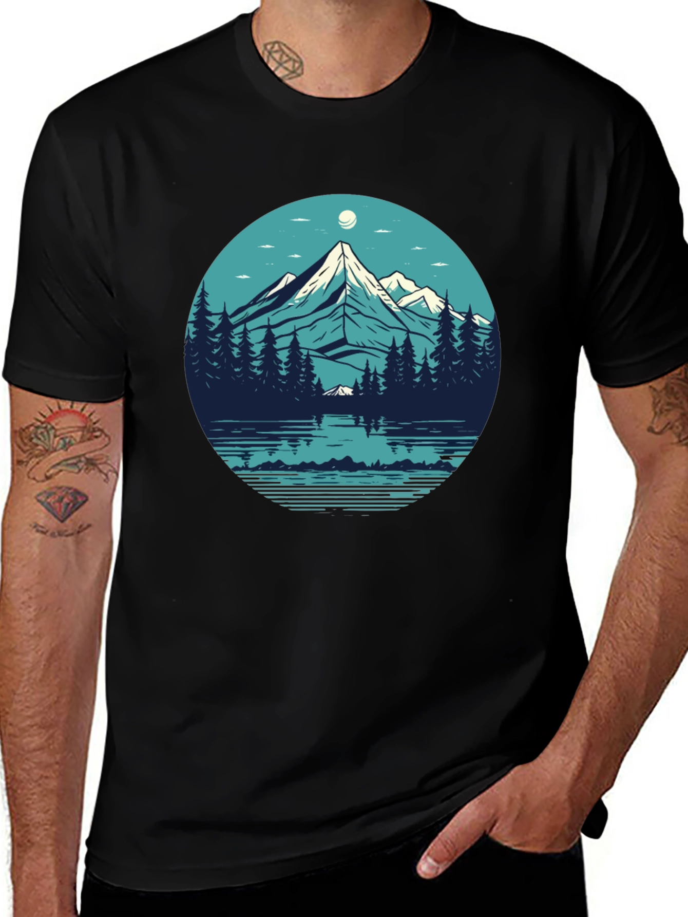 Mountainscape Graphic Black T-Shirt