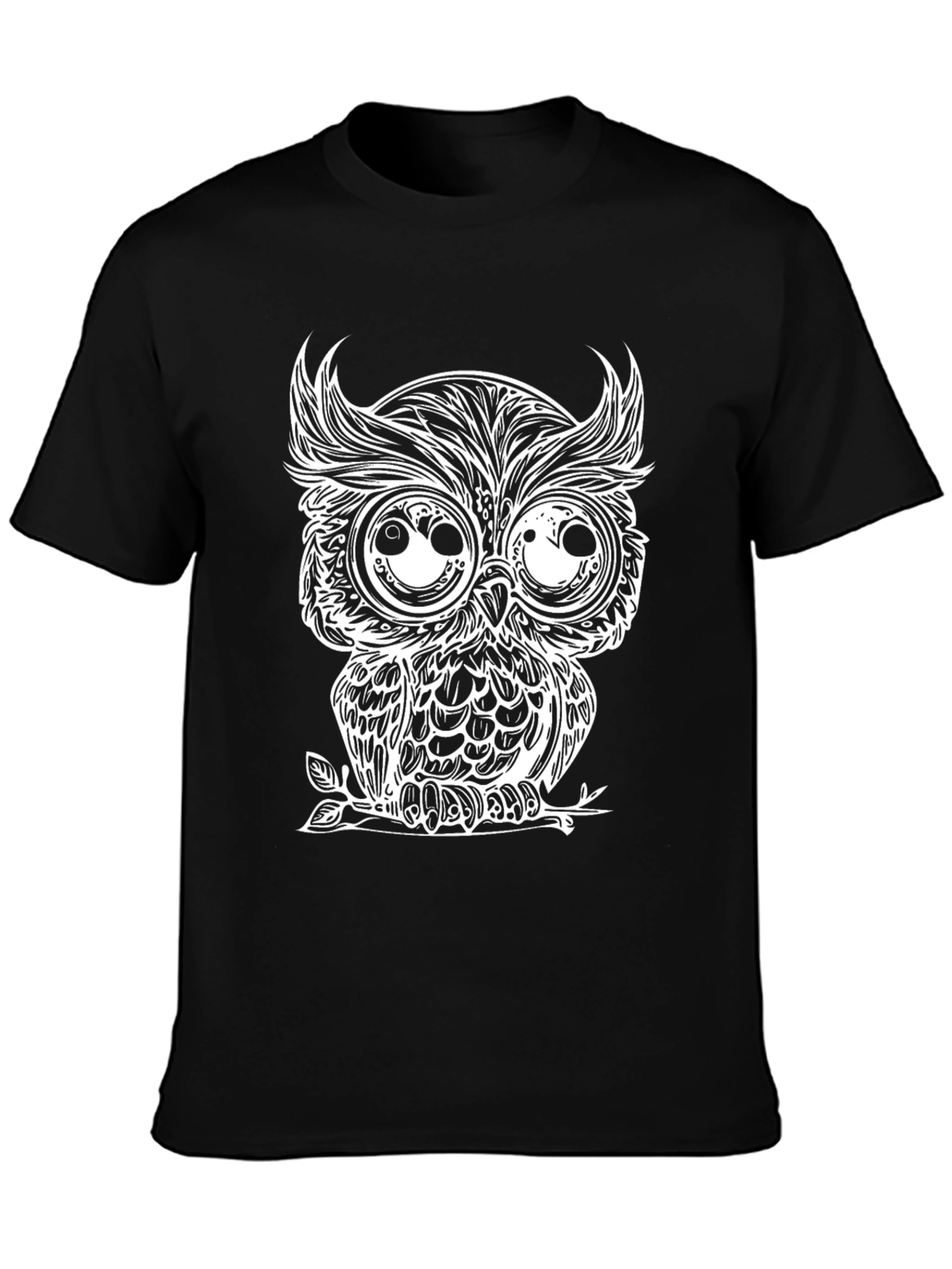 Mens Black Owl Graphic Tee - Unique Design