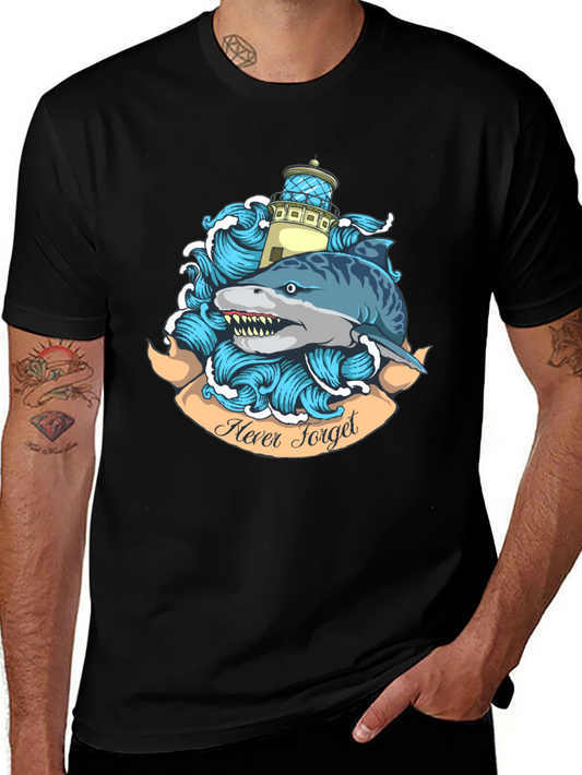 Shark & Lighthouse Tee - Never Forget Graphic T-Shirt