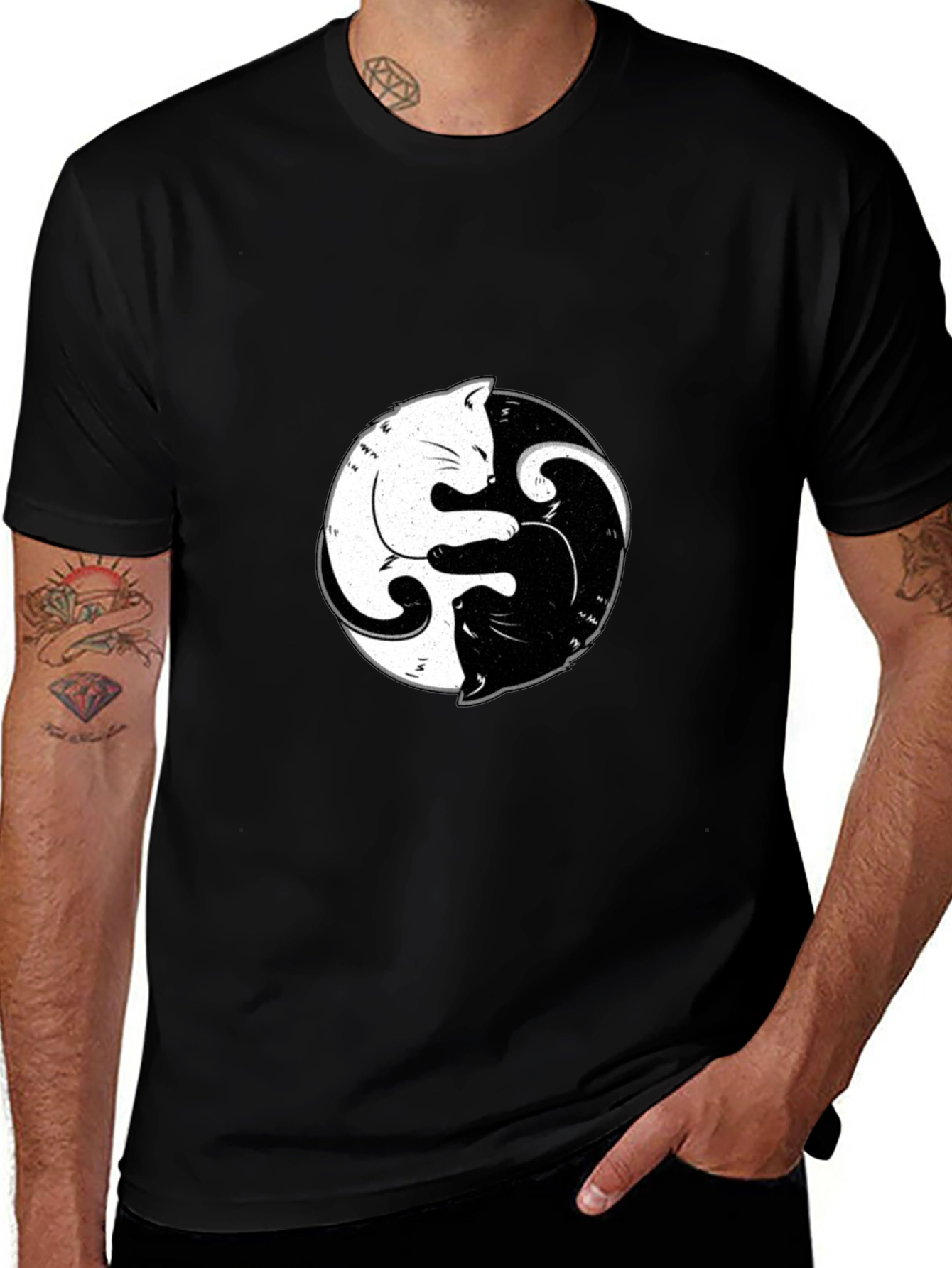 Yin Yang Cats Graphic Tee - Black