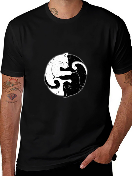 Yin Yang Cats Graphic Tee - Black