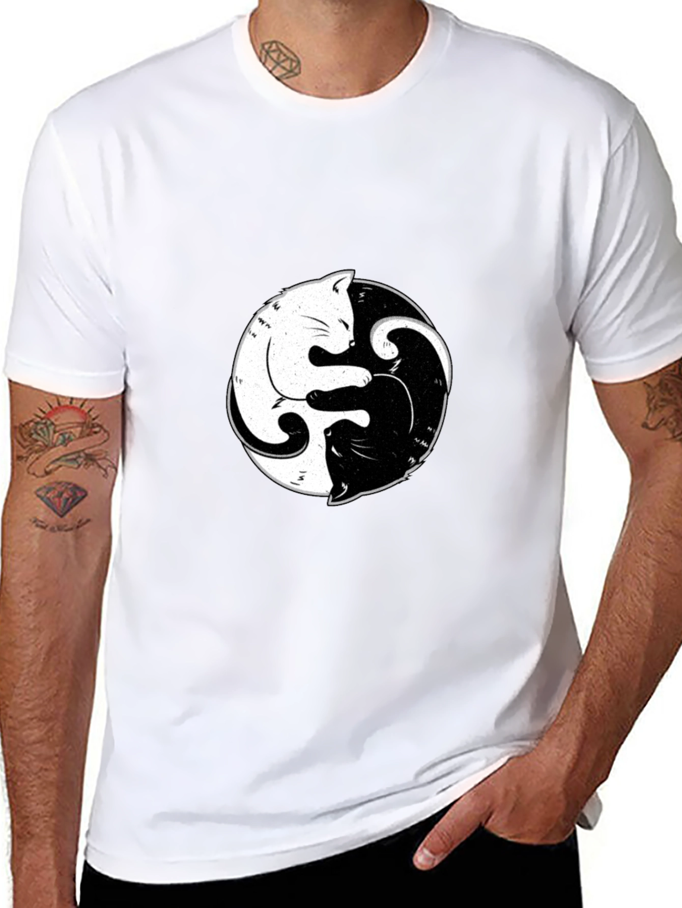 Yin Yang Cats Graphic Tee - Black