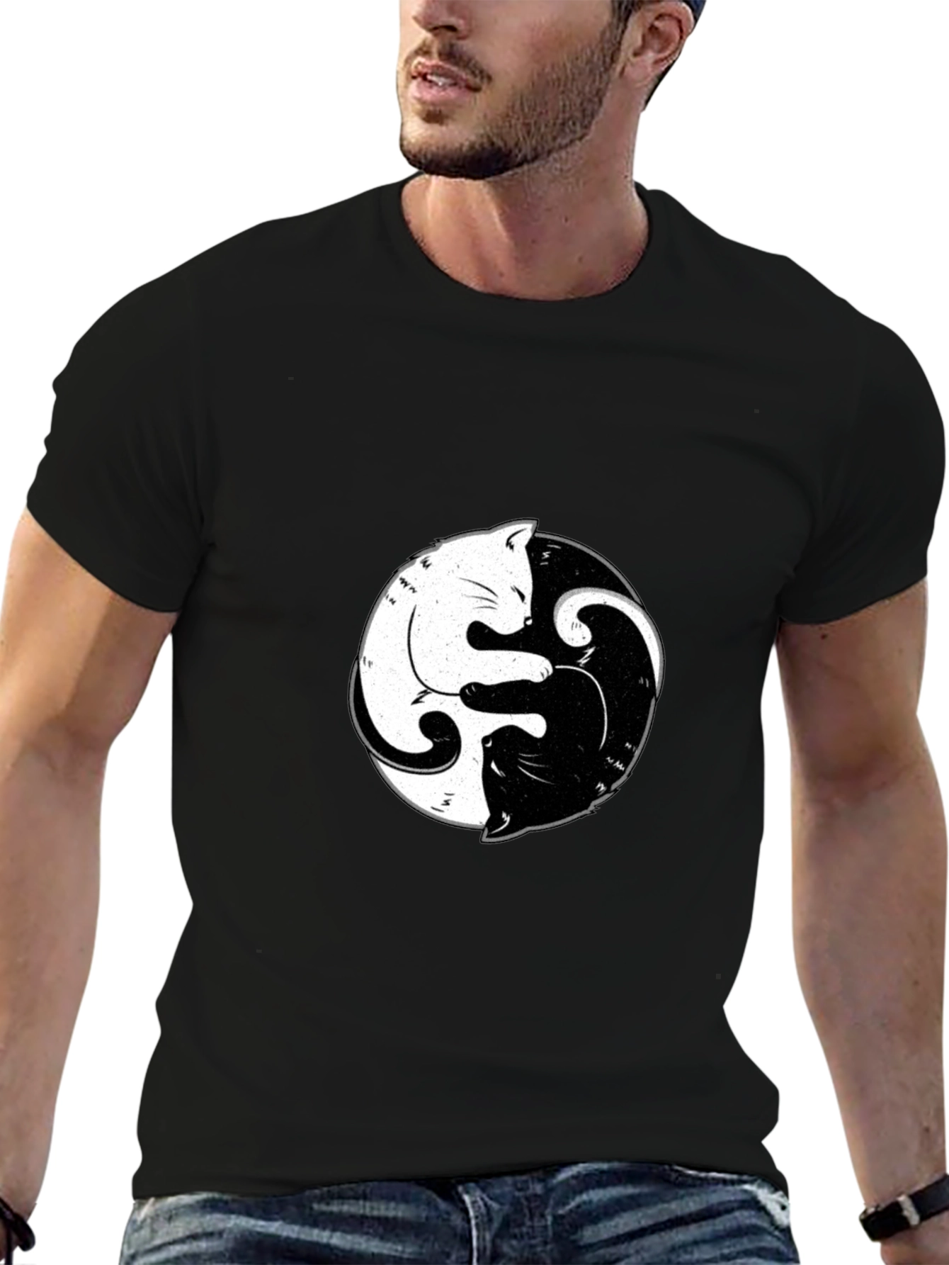 Yin Yang Cats Graphic Tee - Black