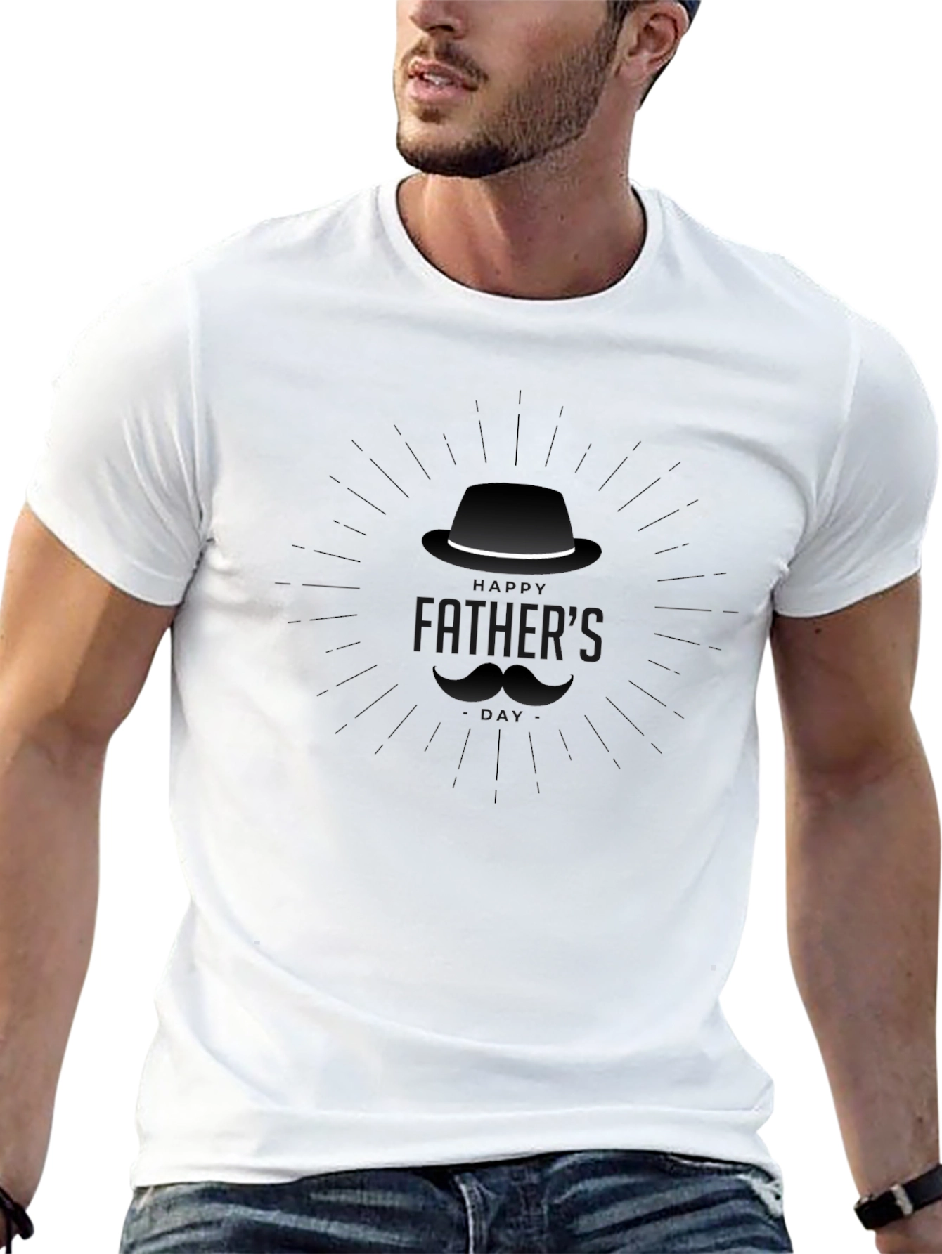 Fathers Day Hat & Mustache Graphic T-Shirt