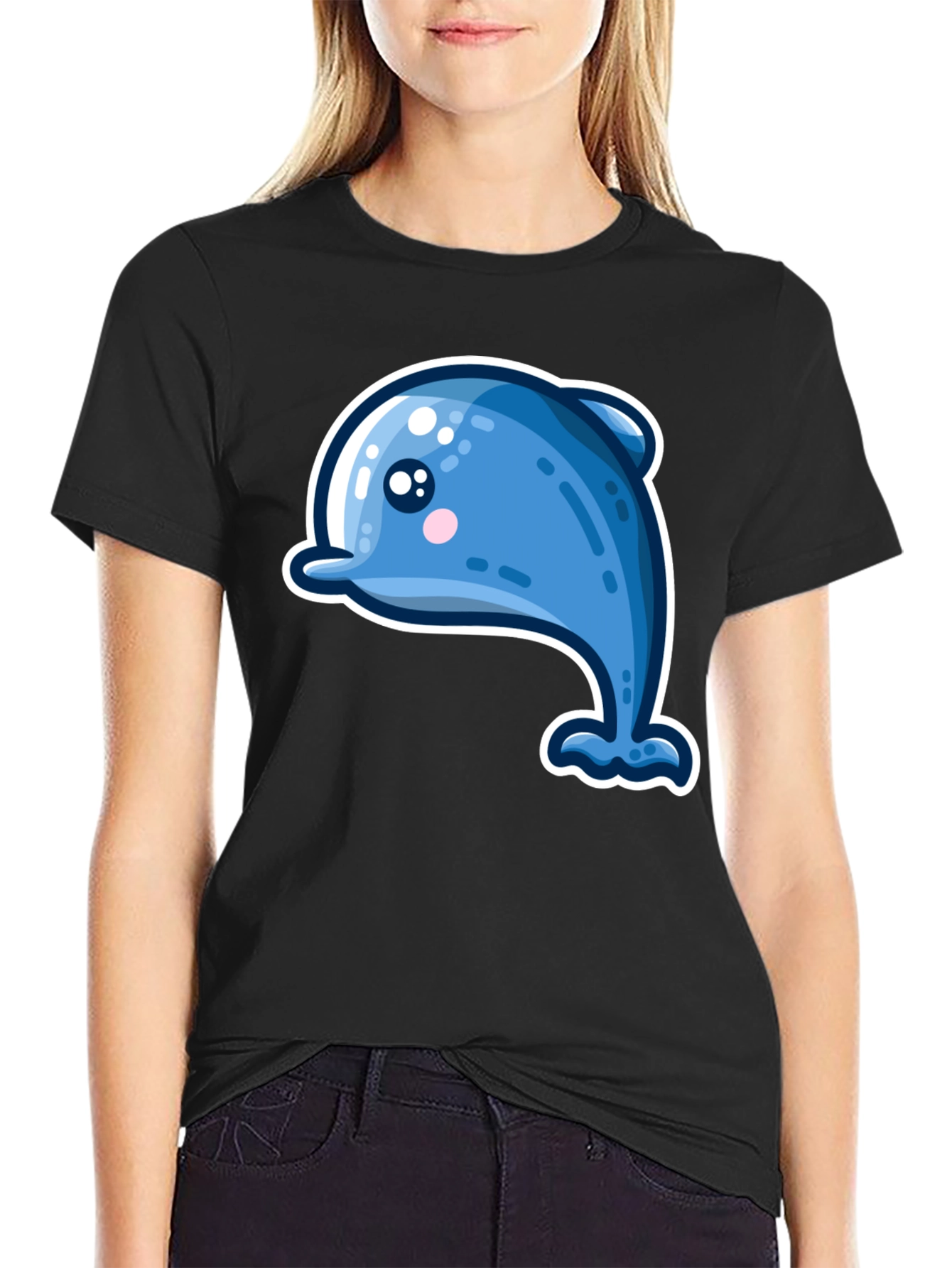 Cute Dolphin Graphic Tee - Black