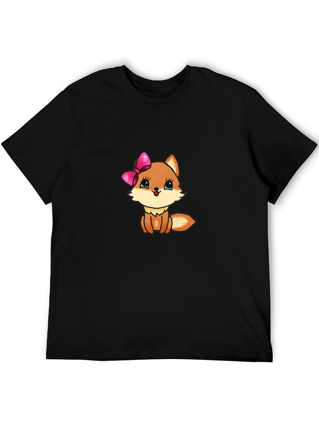 Cute Cartoon Fox Graphic Tee - Black T-Shirt