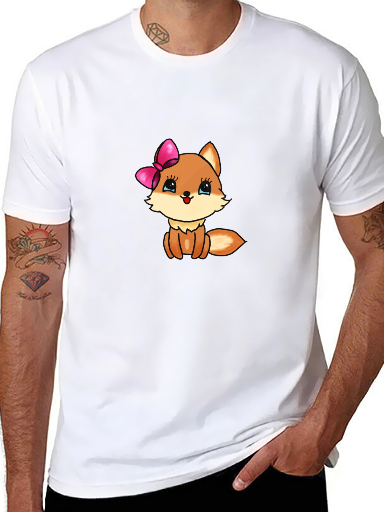 Cute Cartoon Fox Graphic Tee - Black T-Shirt
