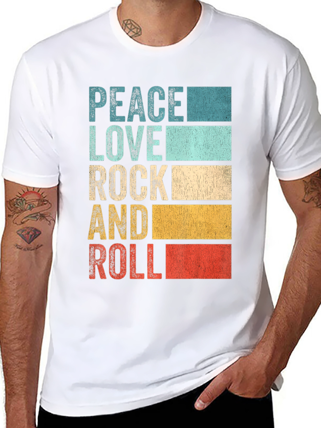 Retro Peace Love Rock & Roll Graphic T-Shirt