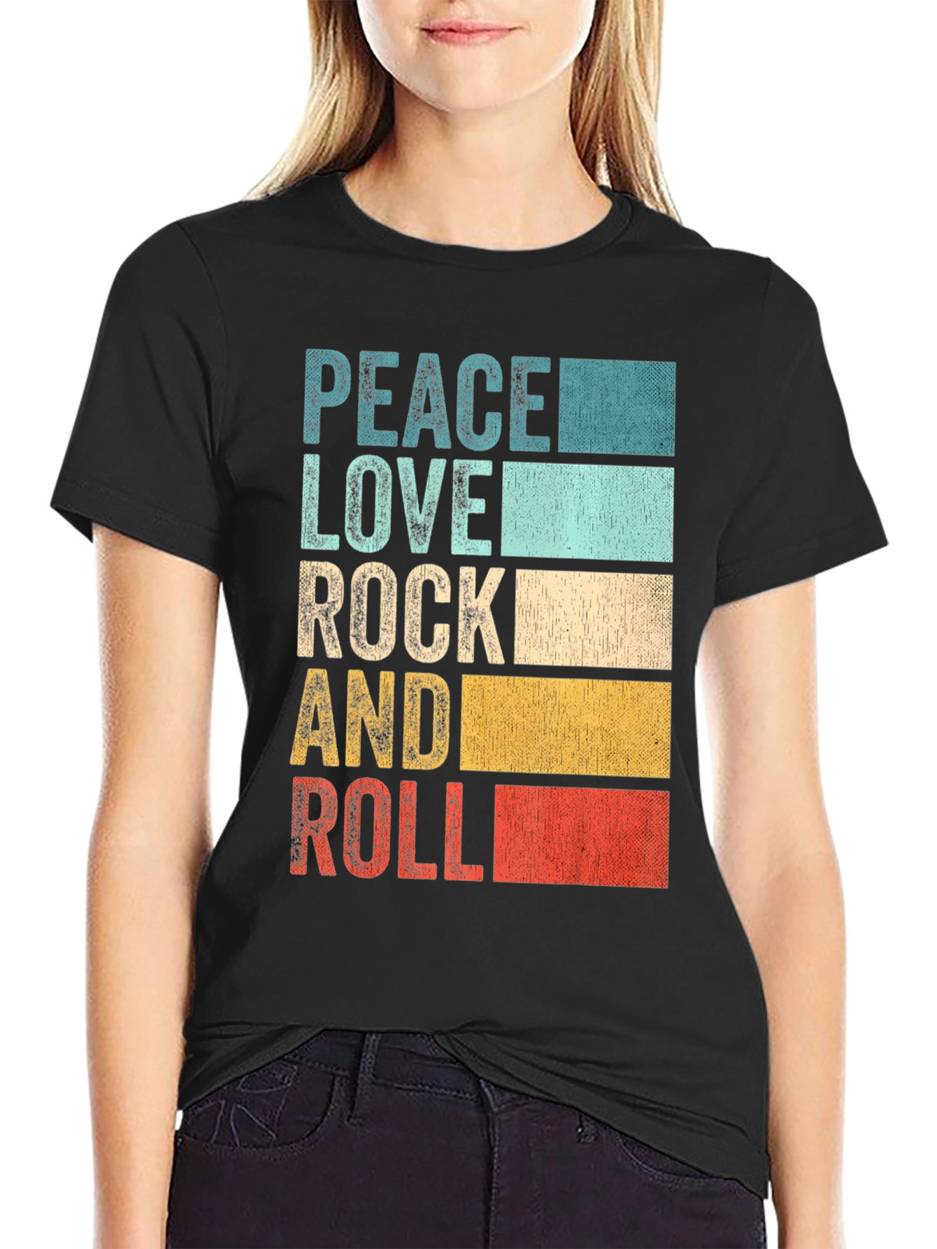 Retro Peace Love Rock & Roll Graphic T-Shirt