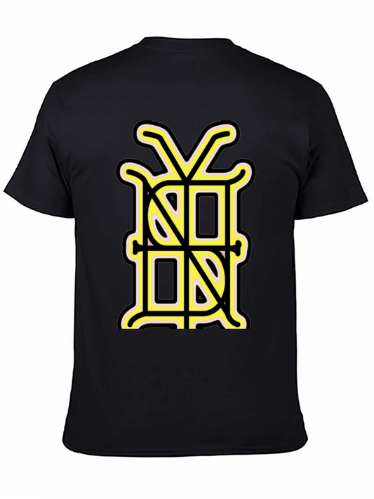 Black Graphic Tee with Unique Gold Monogram