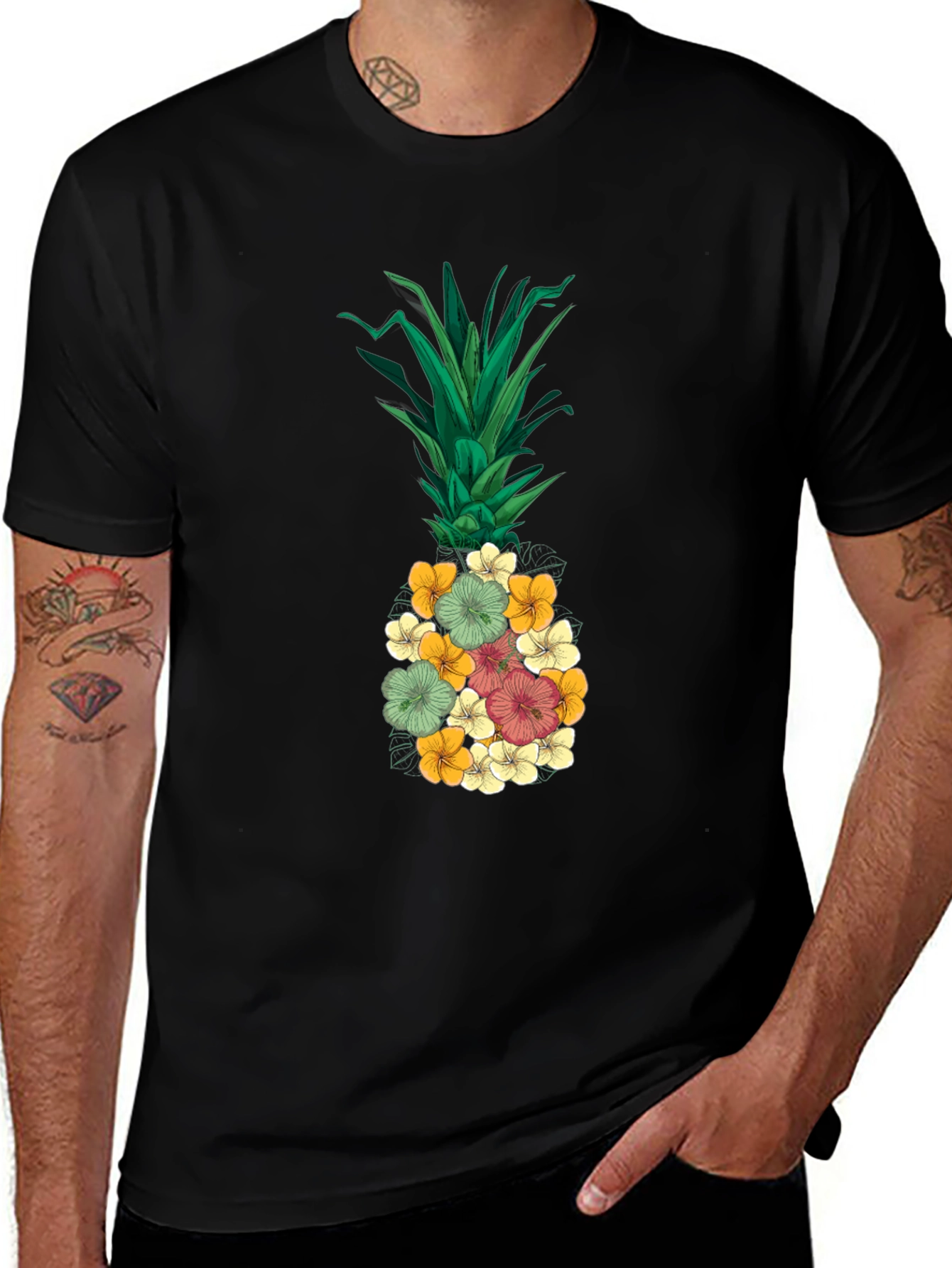 Floral Pineapple Graphic Tee - Tropical Vibe