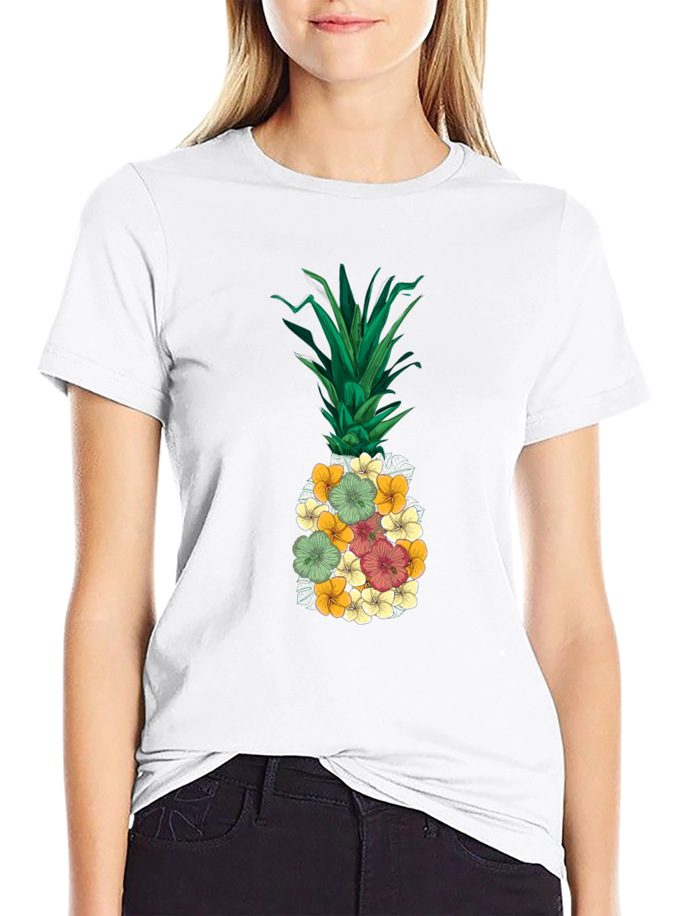 Floral Pineapple Graphic Tee - Tropical Vibe