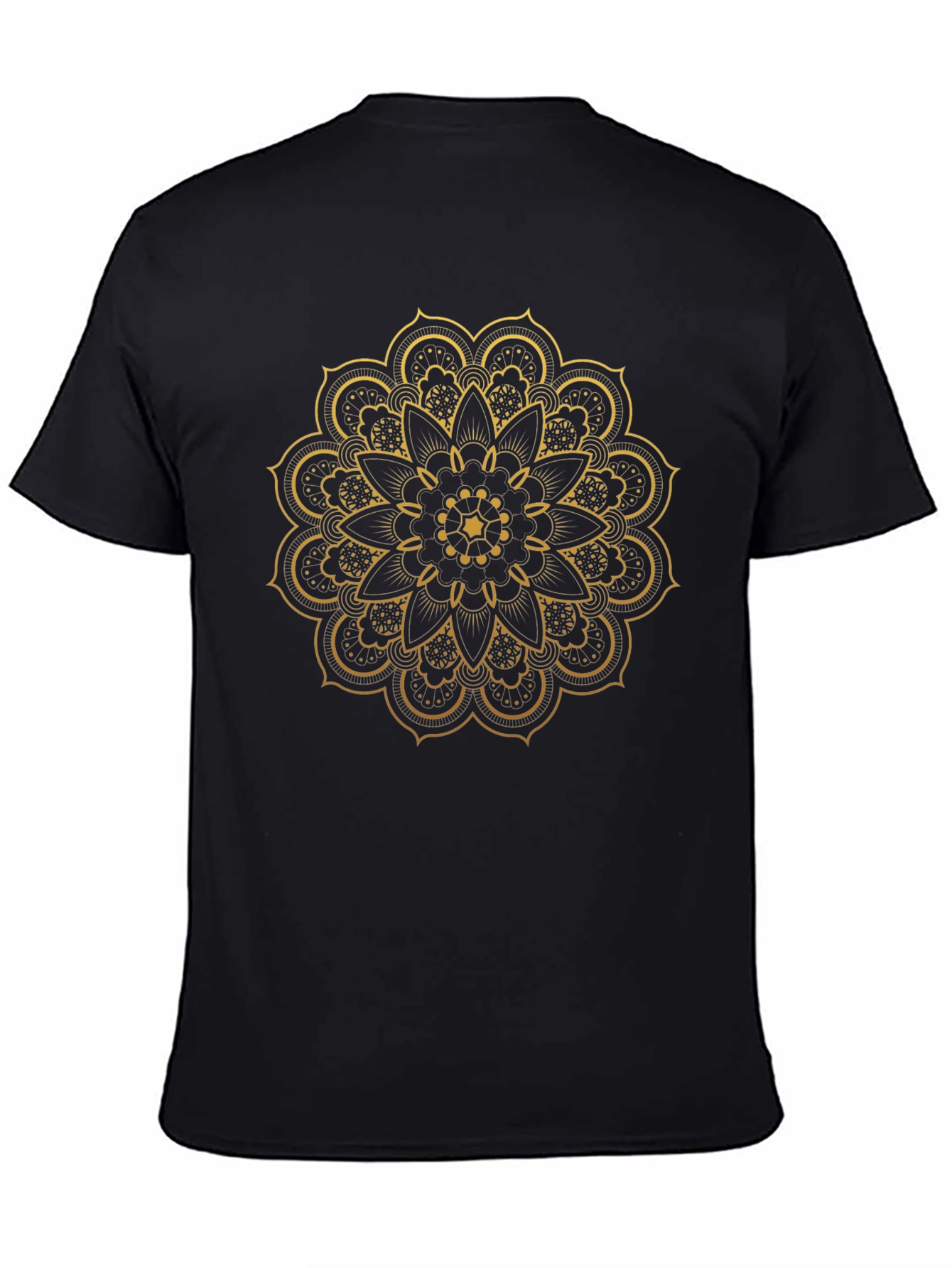 Black T-Shirt with Gold Mandala Design