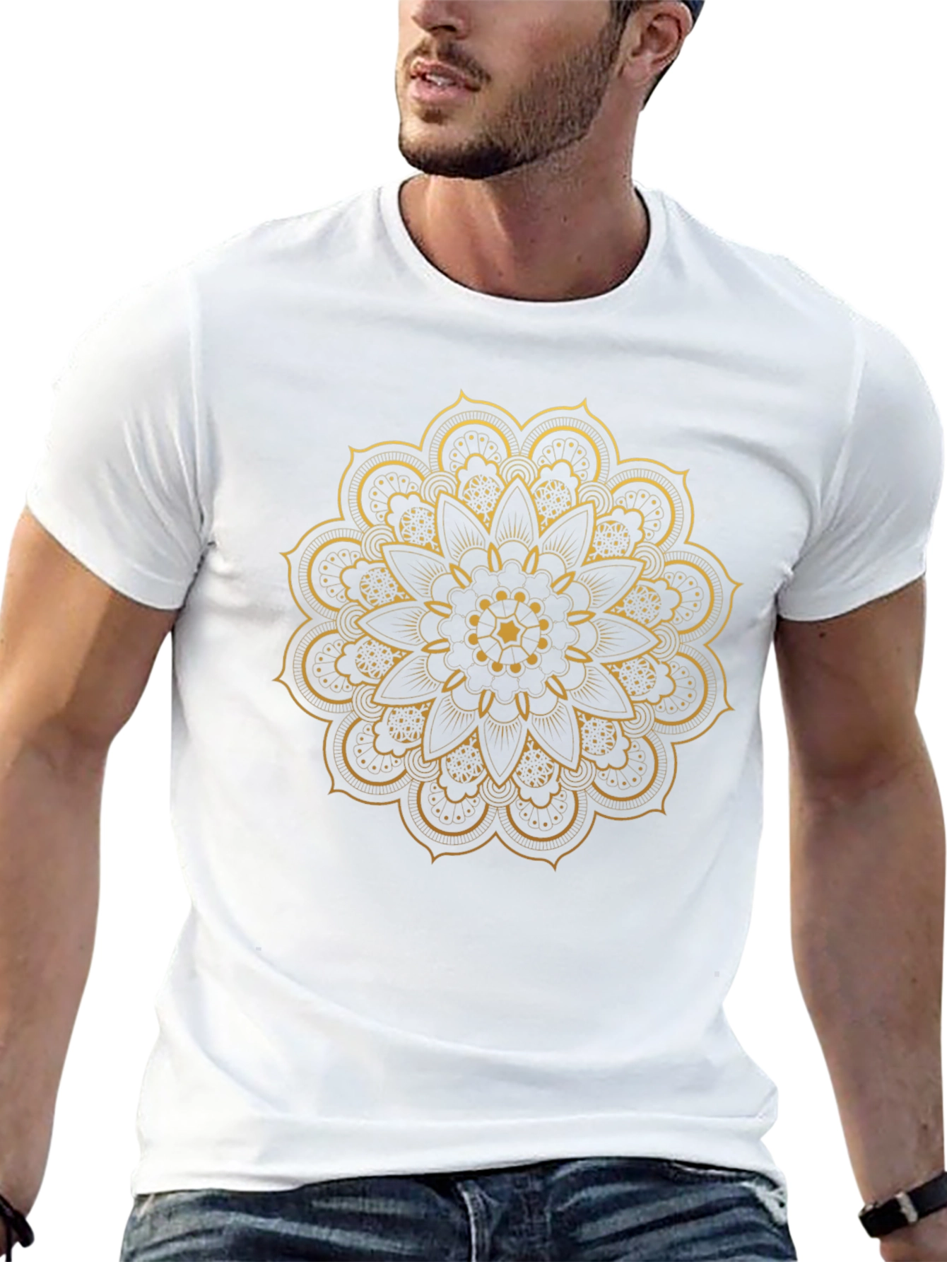 Black T-Shirt with Gold Mandala Design
