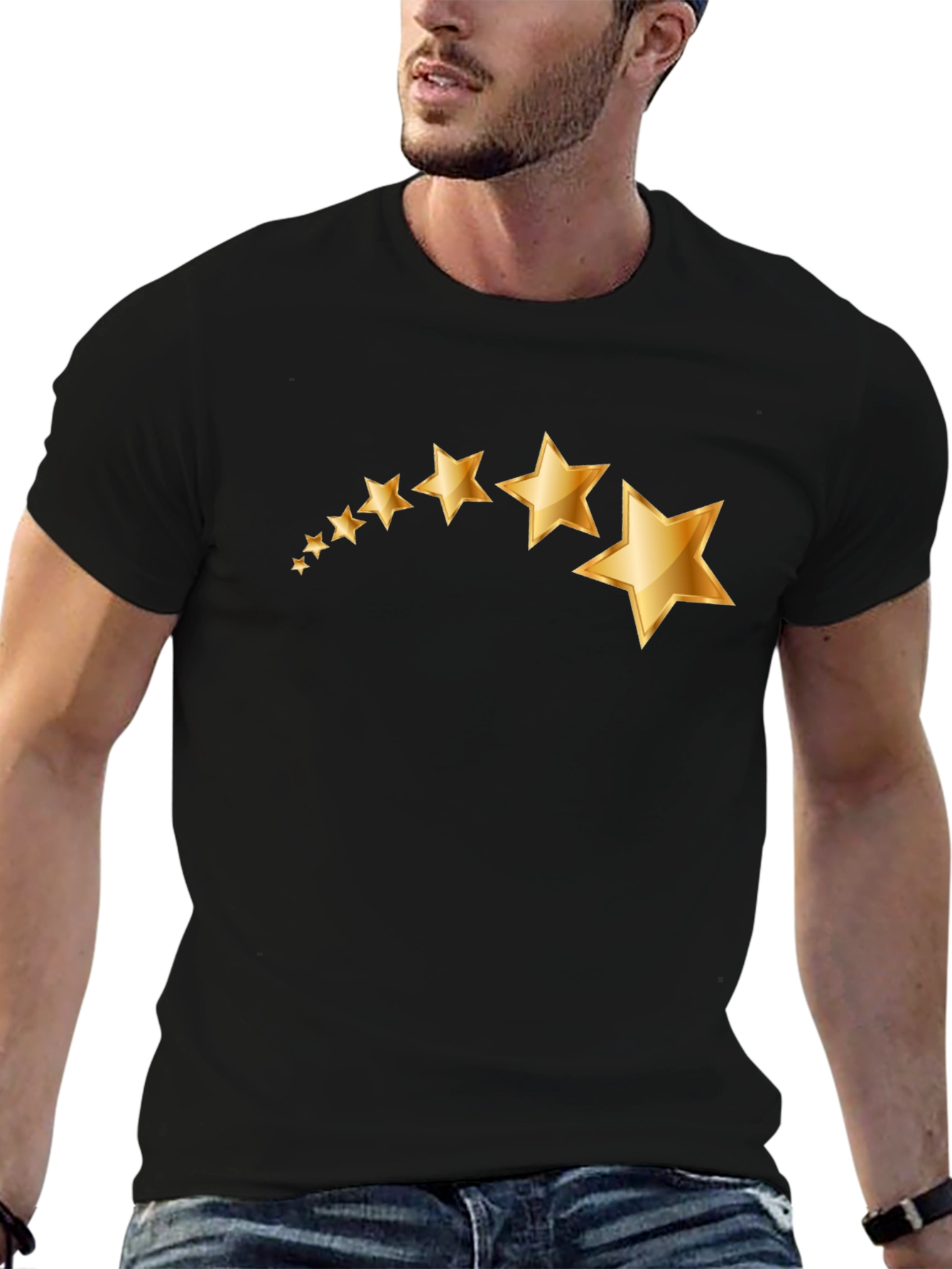 Mens Black T-Shirt with Gold Star Graphic
