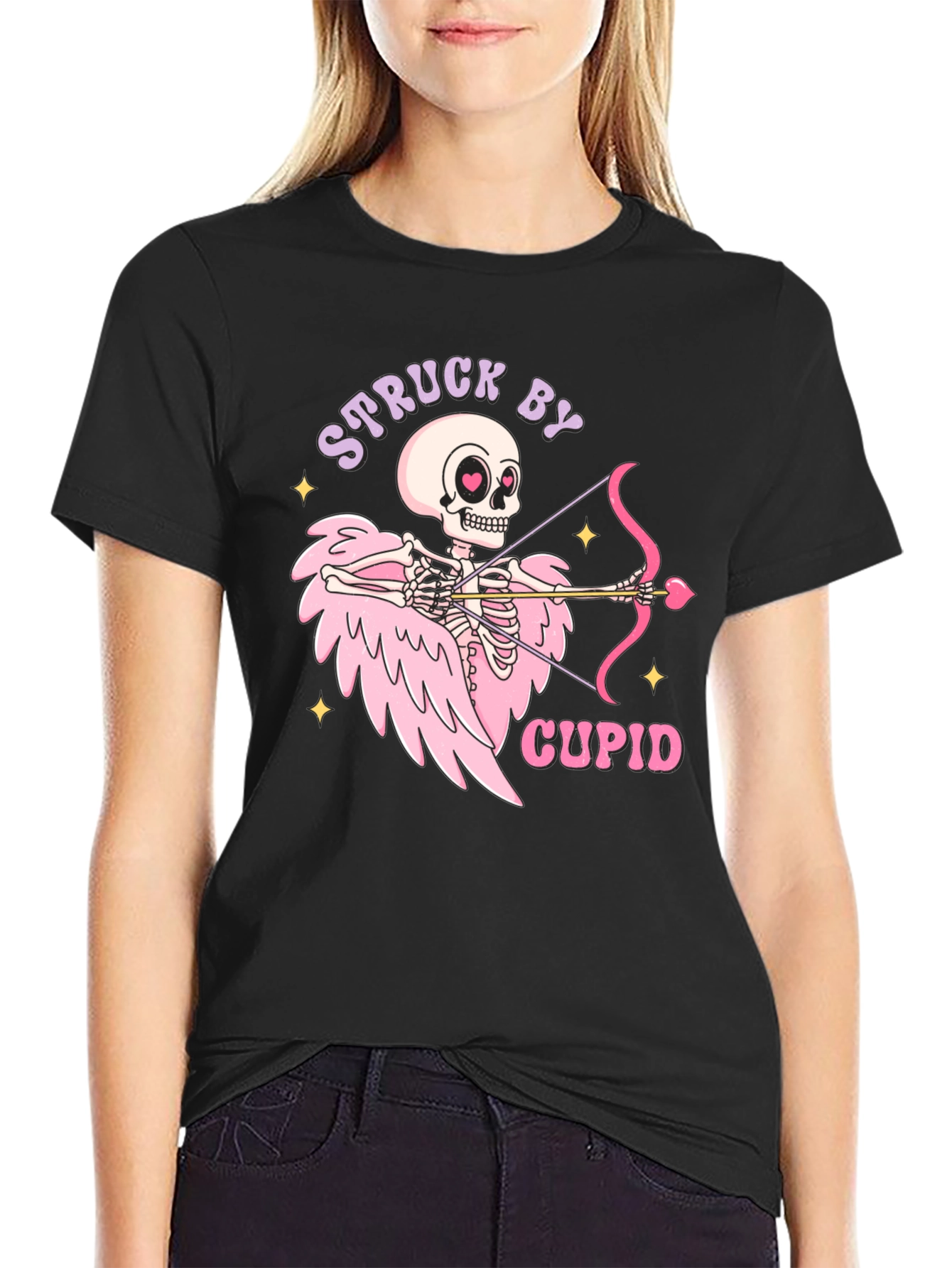 Struck By Cupid Skeleton Valentines Day T-Shirt
