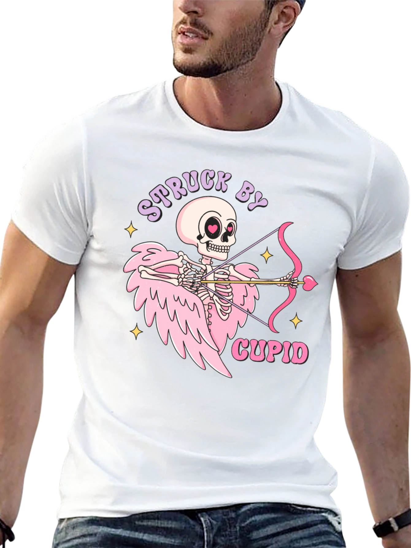 Struck By Cupid Skeleton Valentines Day T-Shirt