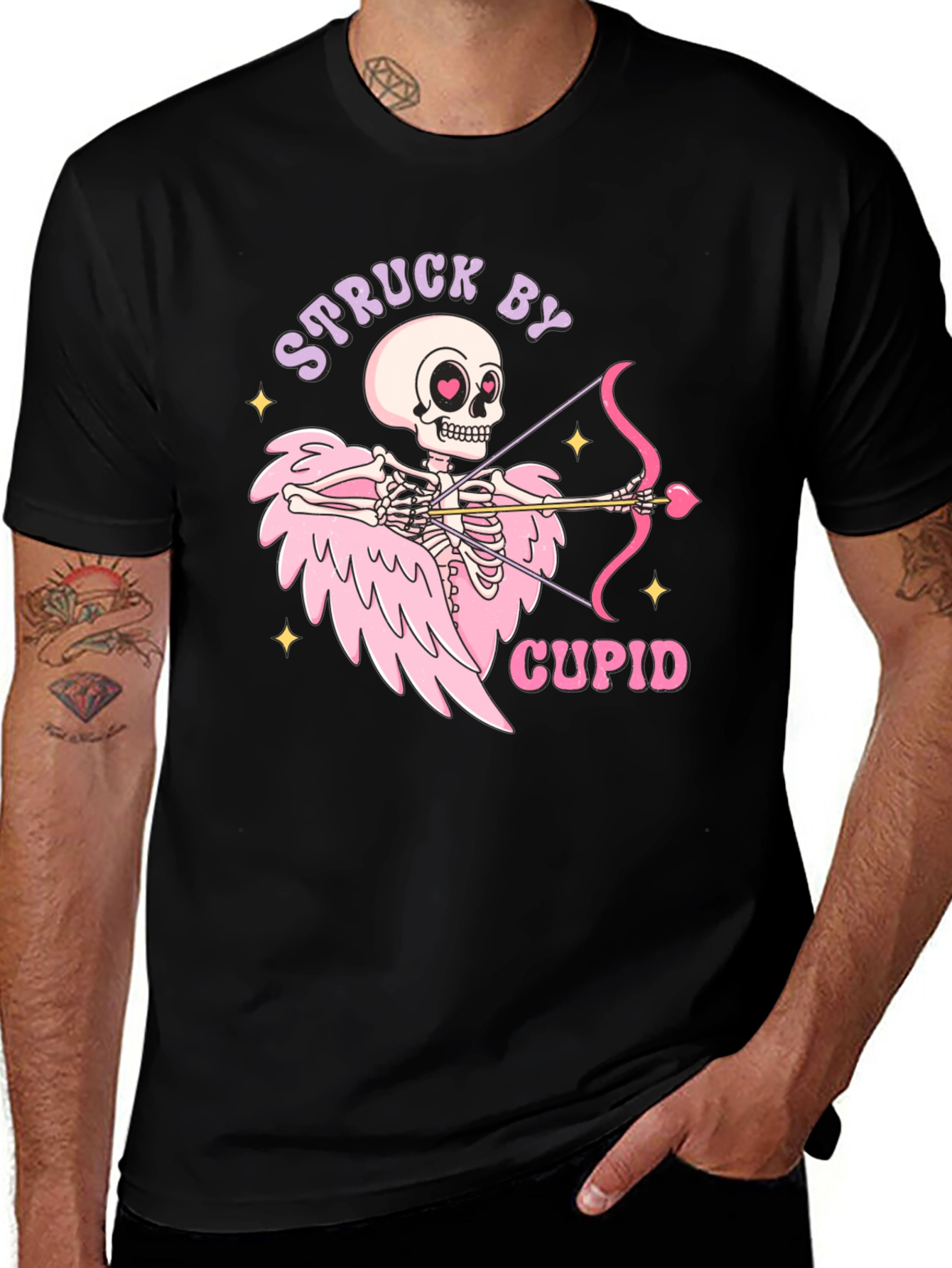 Struck By Cupid Skeleton Valentines Day T-Shirt