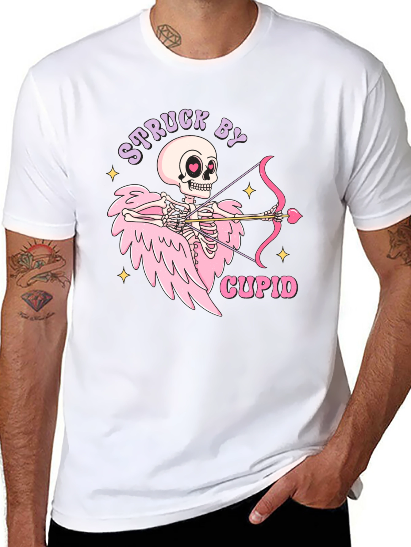 Struck By Cupid Skeleton Valentines Day T-Shirt