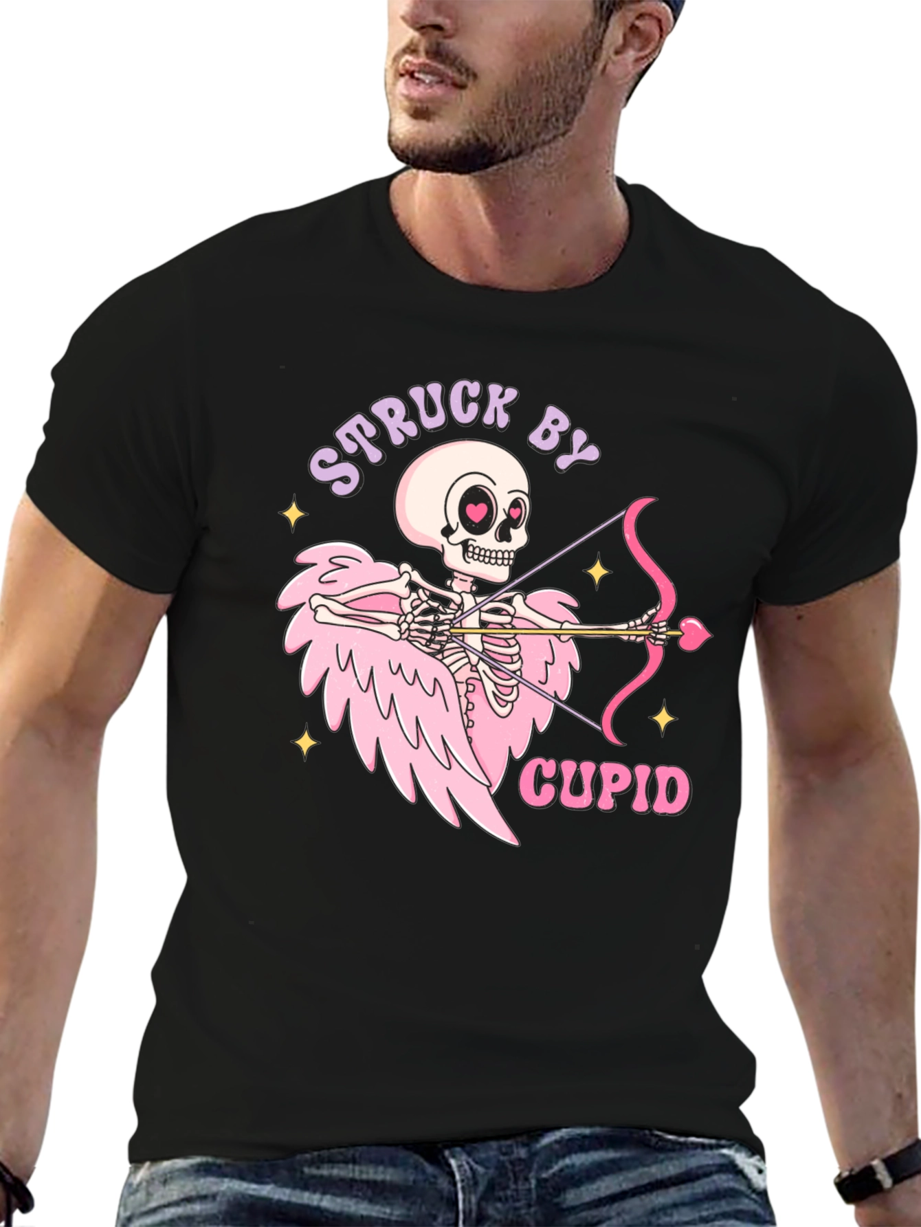 Struck By Cupid Skeleton Valentines Day T-Shirt