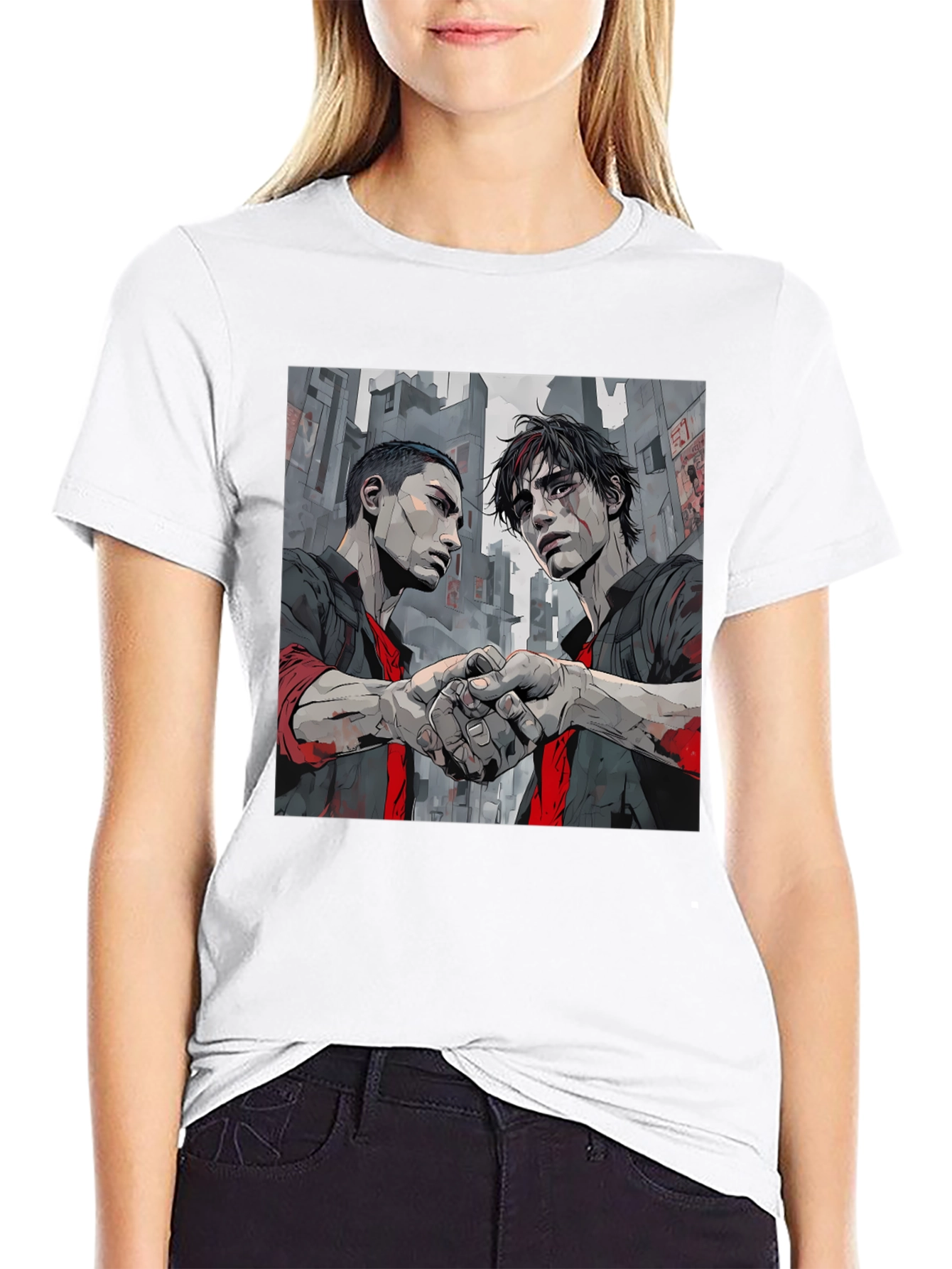 Urban Handshake Graphic Tee - Stylish Black Shirt