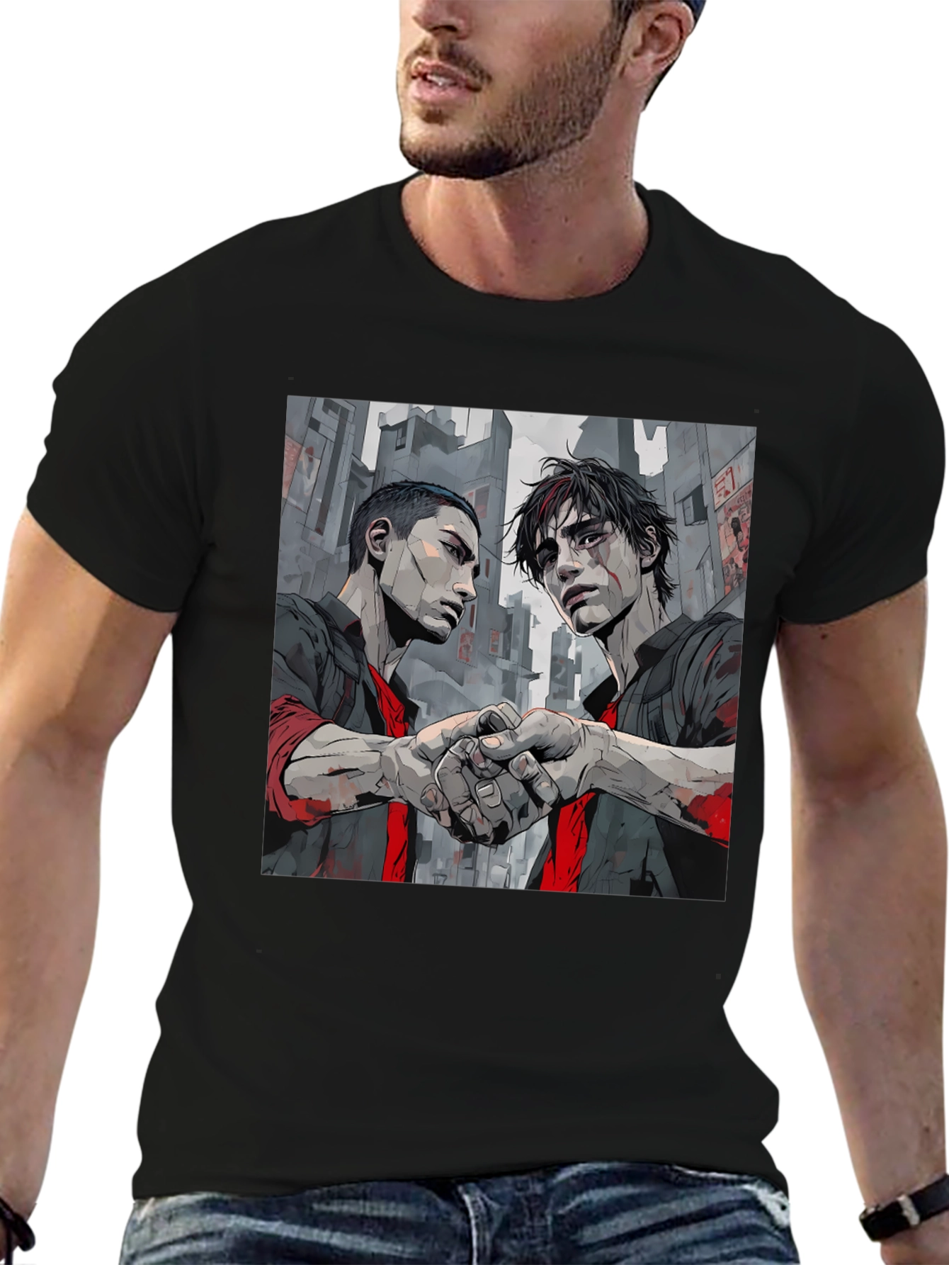 Urban Handshake Graphic Tee - Stylish Black Shirt