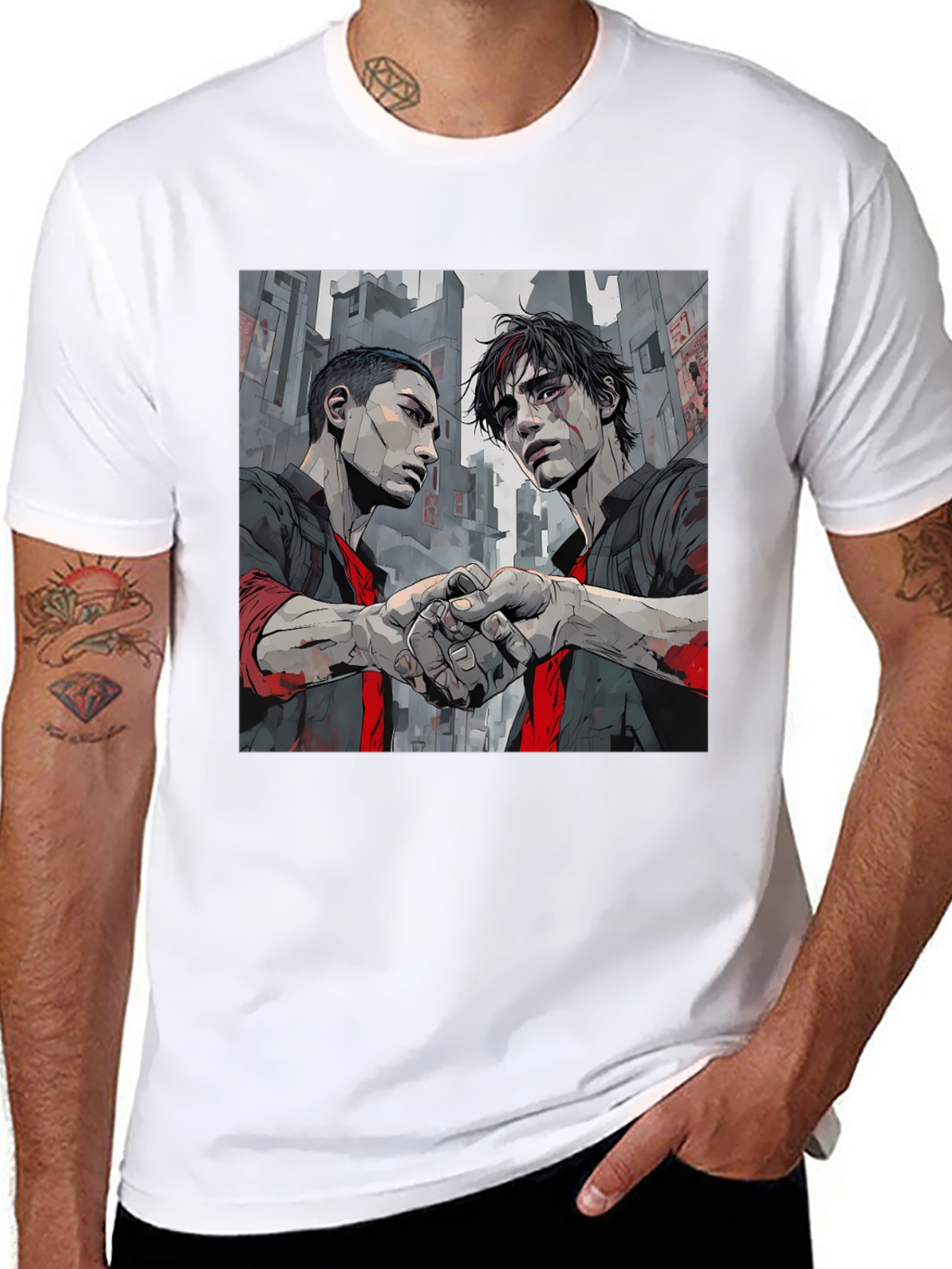 Urban Handshake Graphic Tee - Stylish Black Shirt