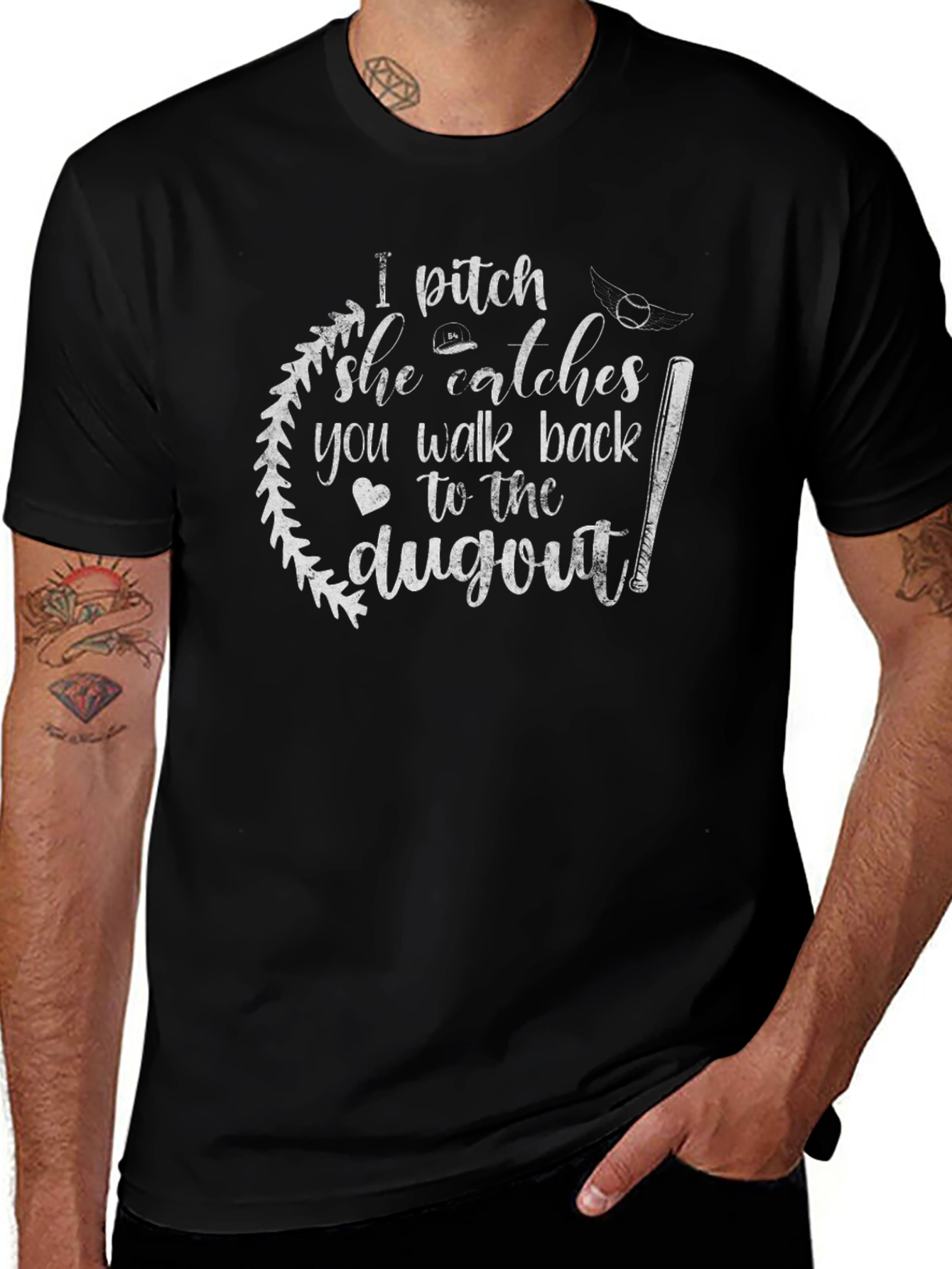 I Pitch She Catches T-Shirt Baseball Softball Tee