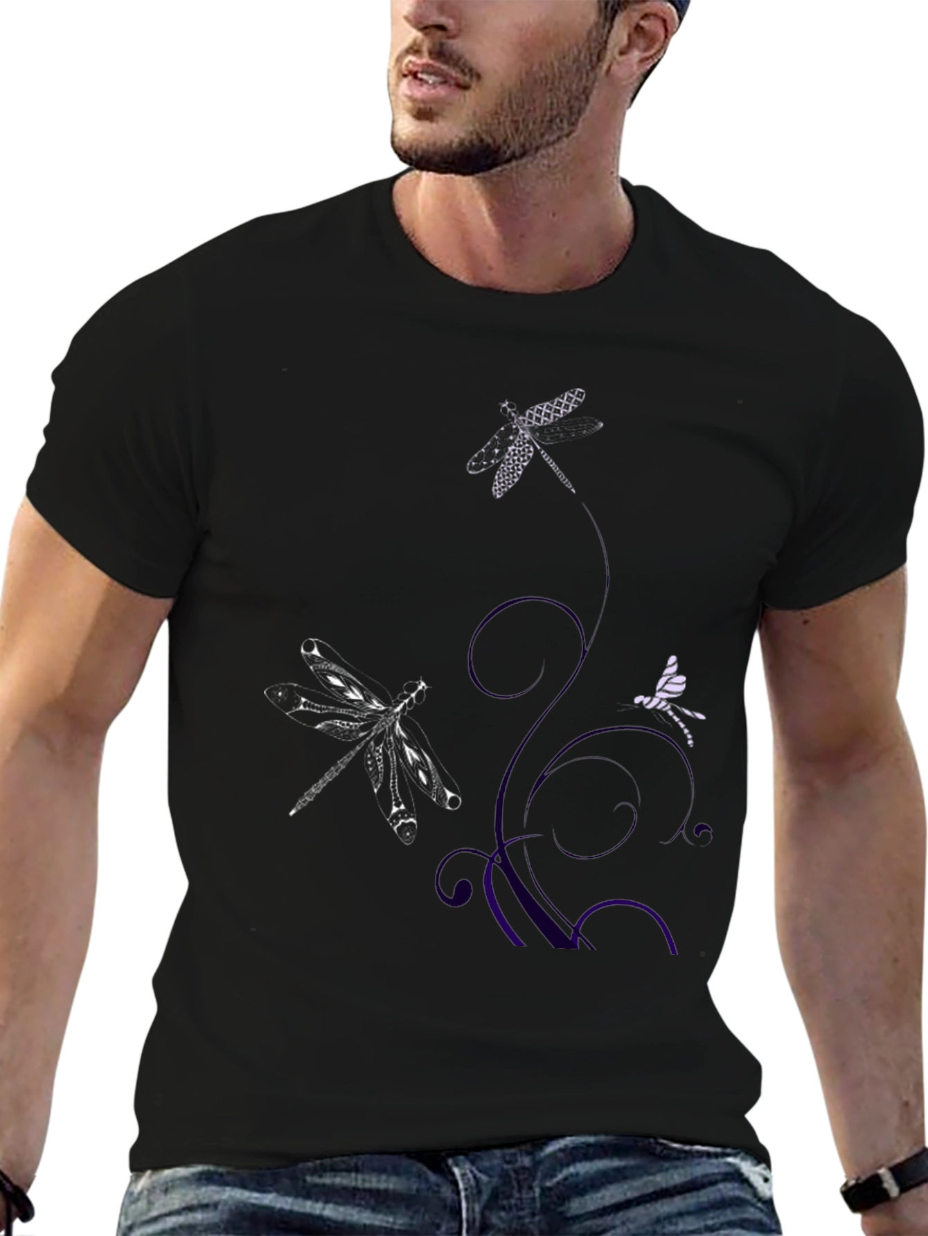 Dragonfly Graphic Print Tee - Black