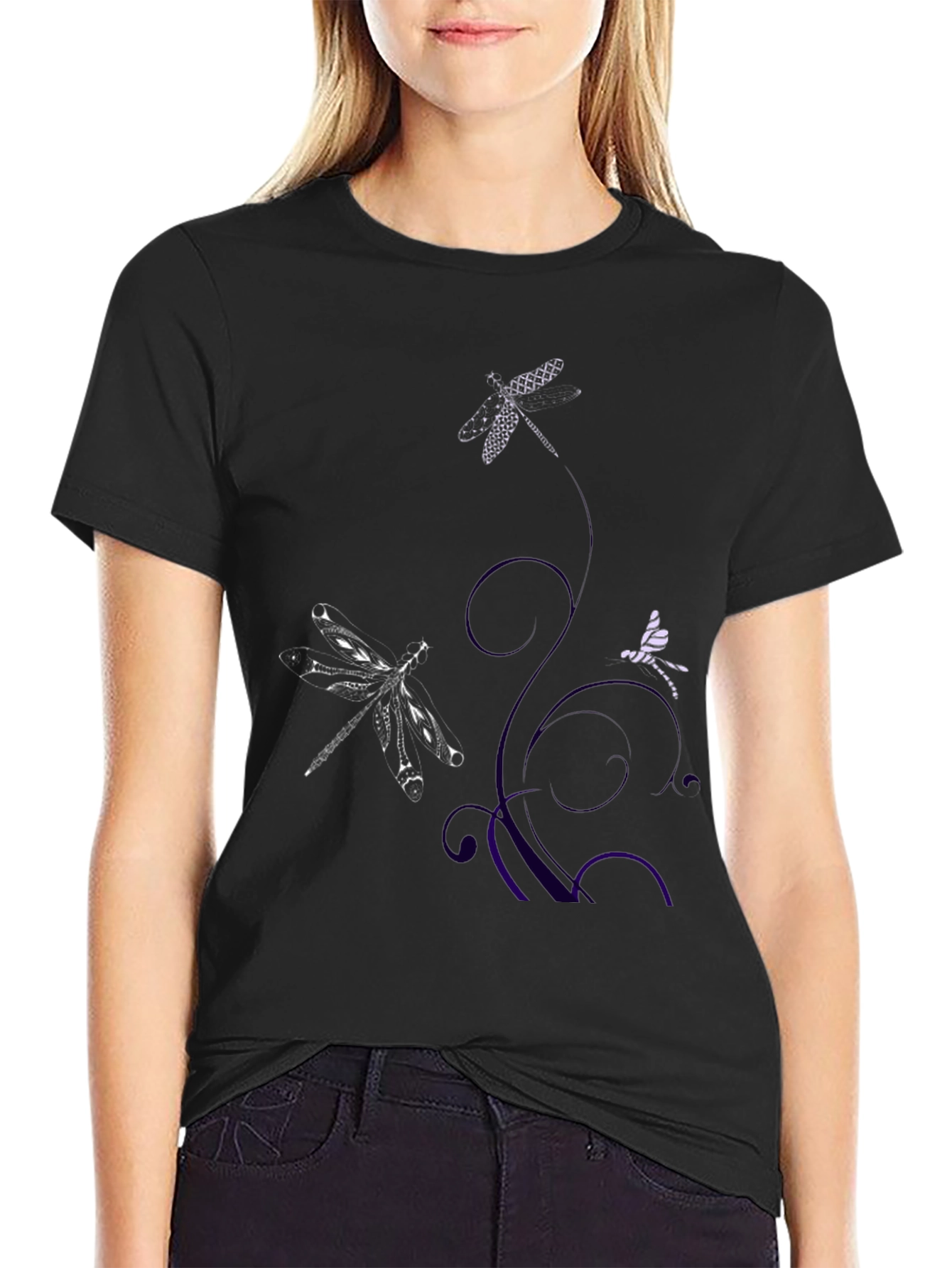 Dragonfly Graphic Print Tee - Black