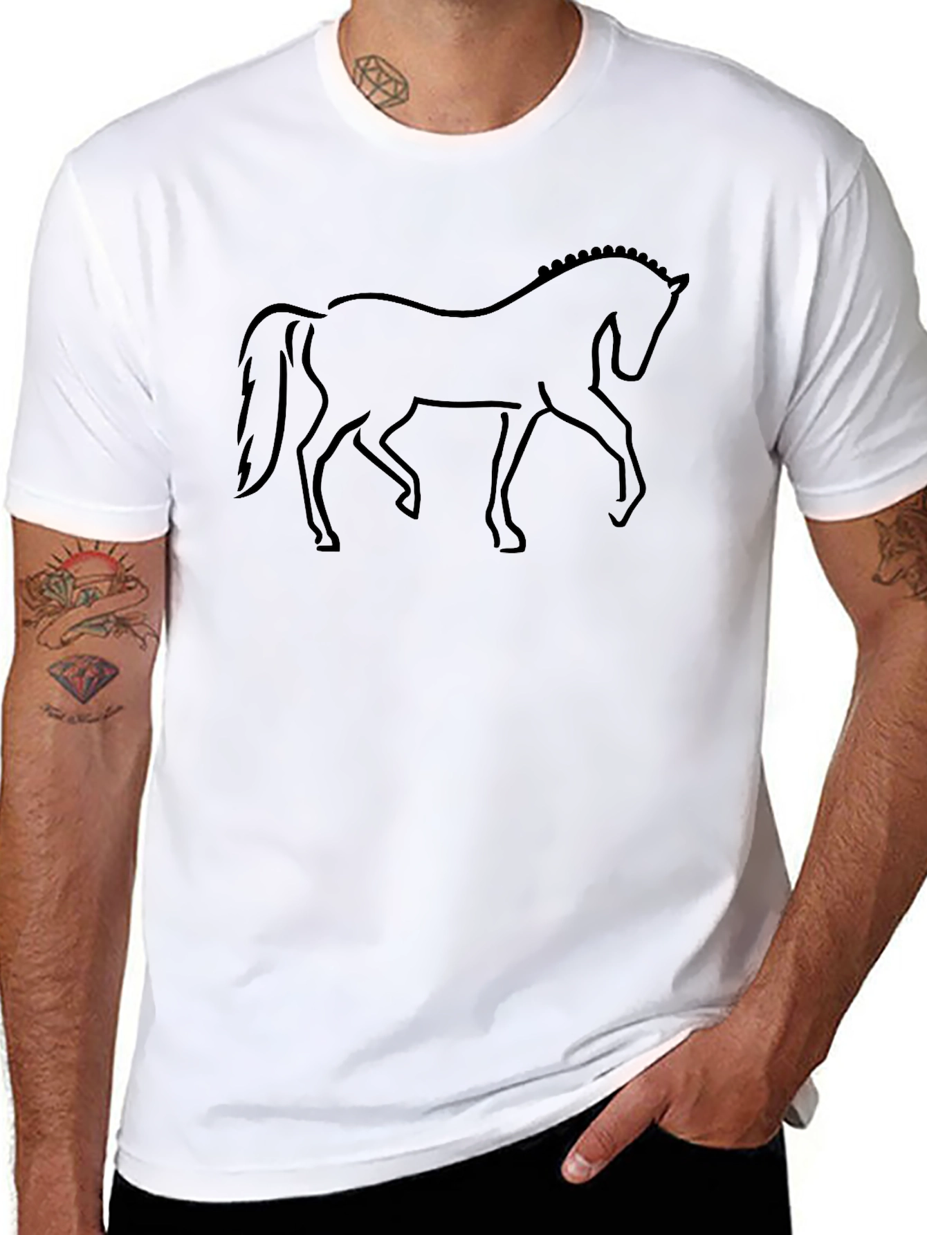Black Horse Outline Graphic Tee - Equestrian Style
