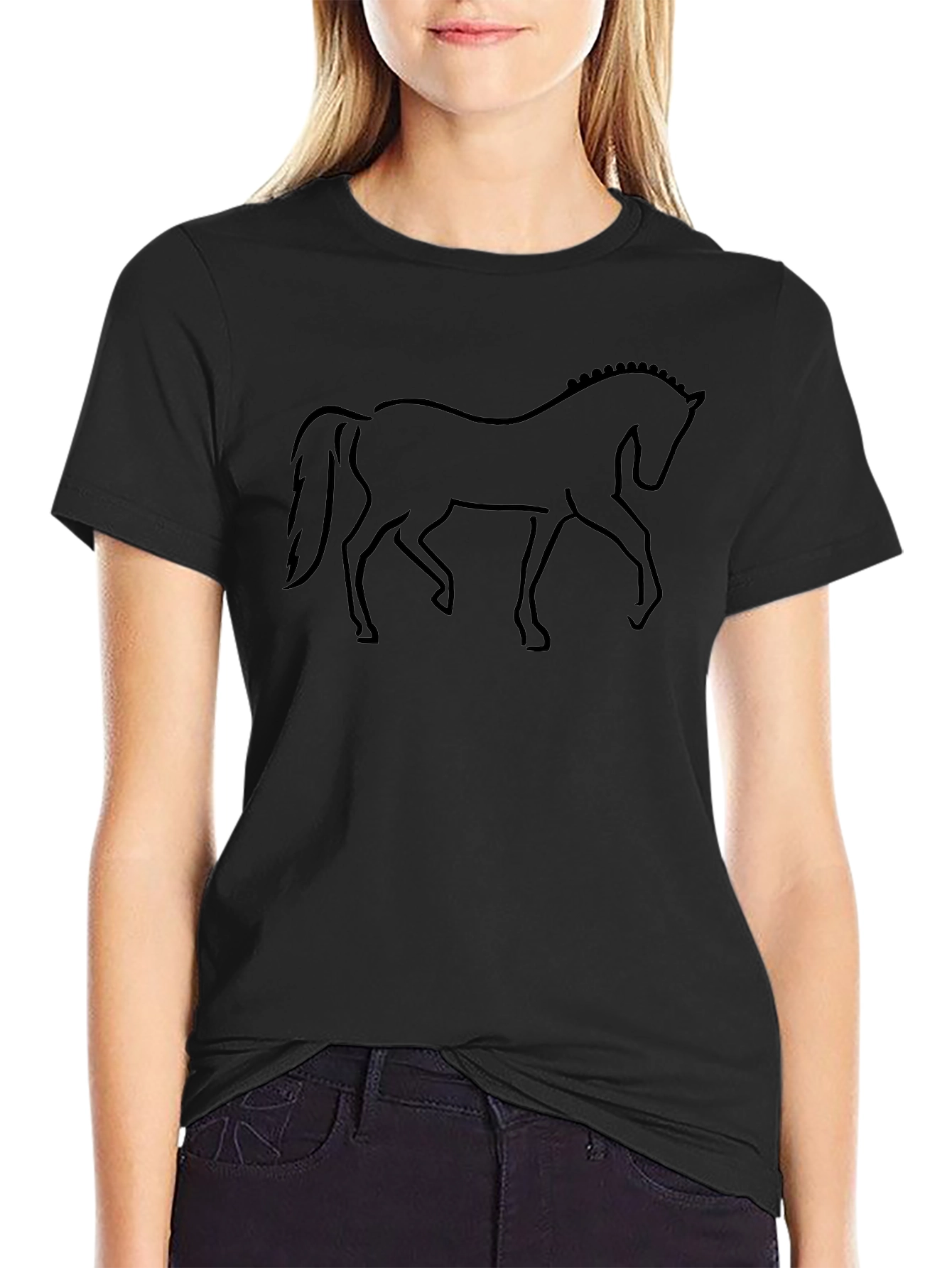 Black Horse Outline Graphic Tee - Equestrian Style