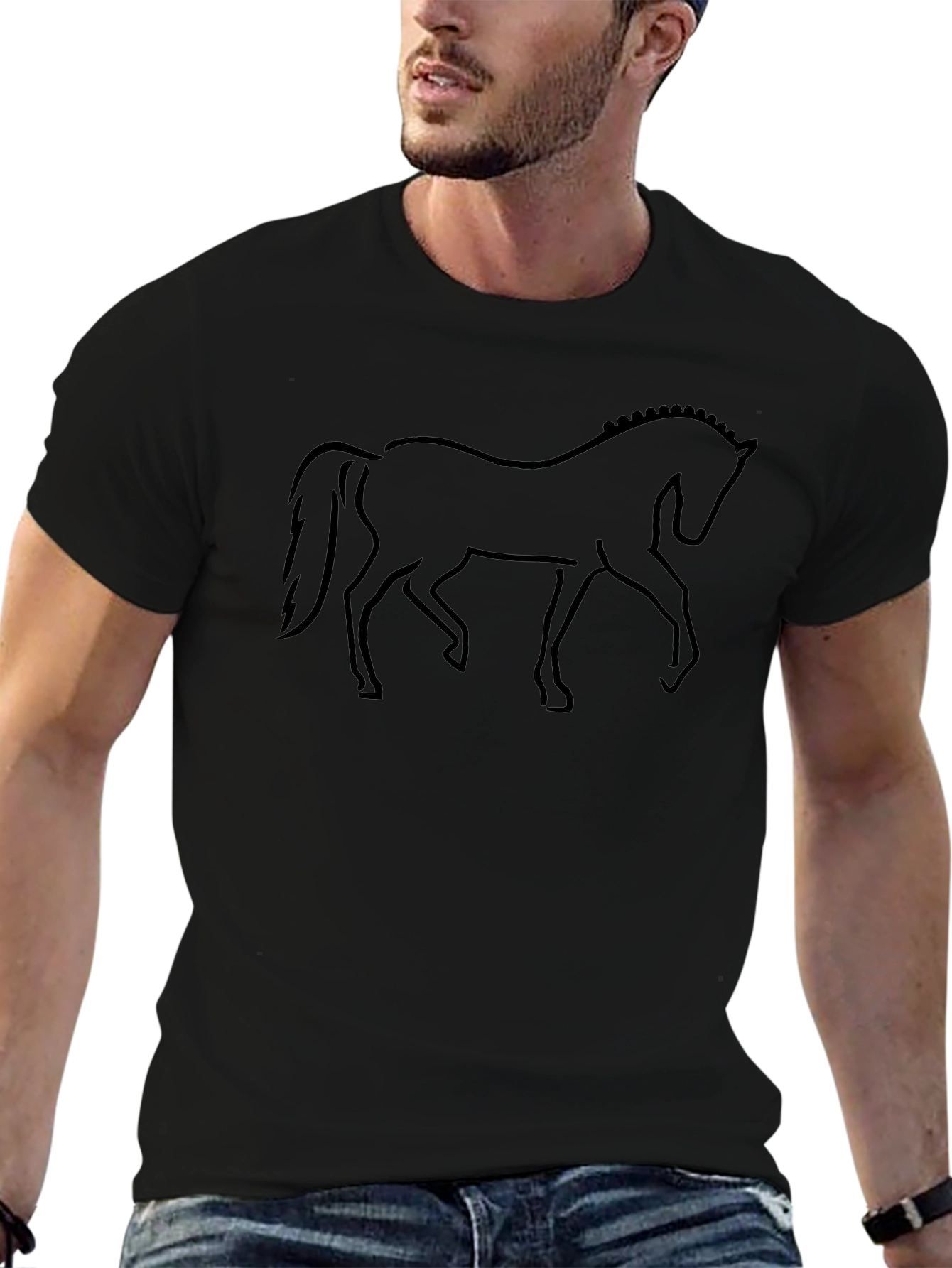 Black Horse Outline Graphic Tee - Equestrian Style