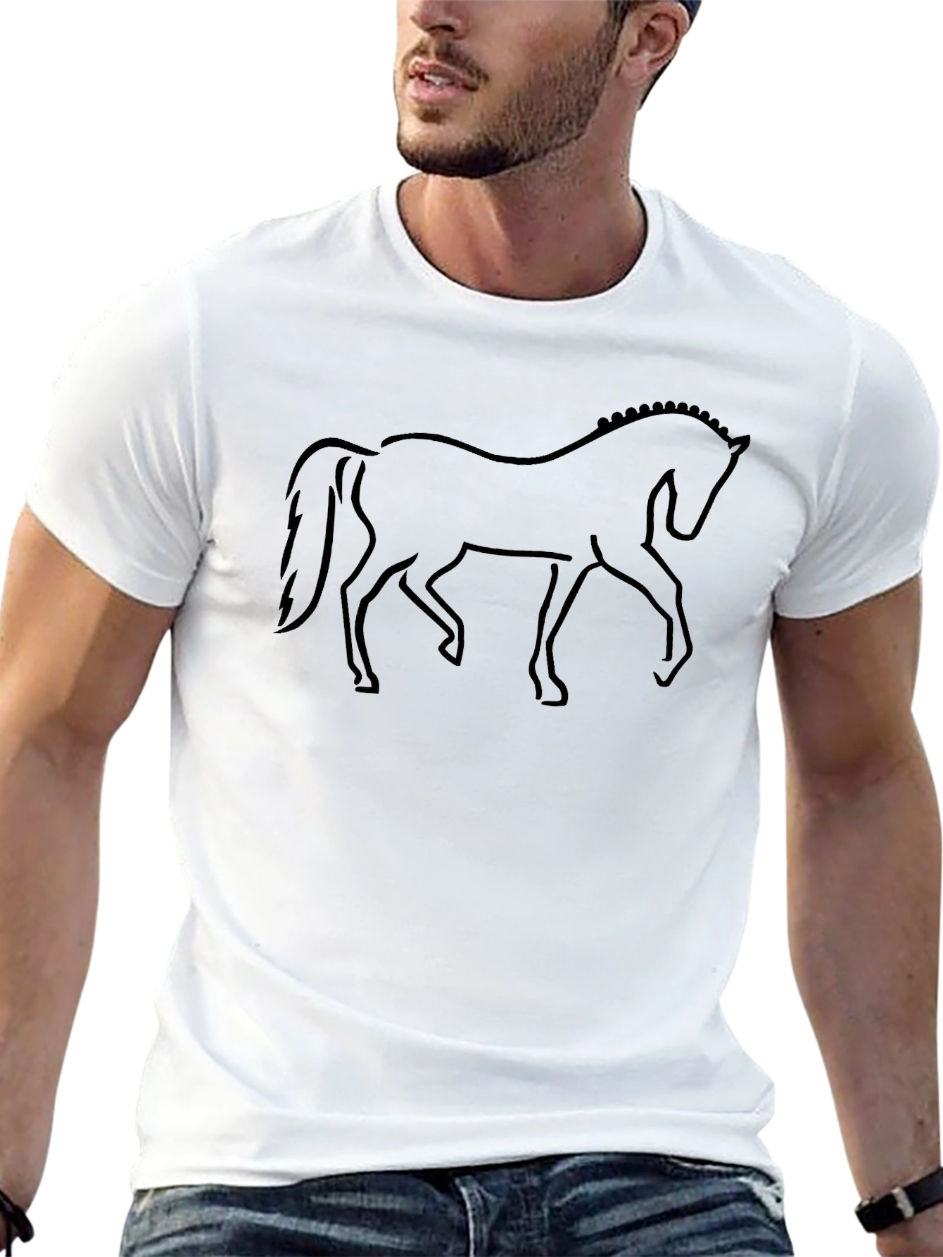 Black Horse Outline Graphic Tee - Equestrian Style