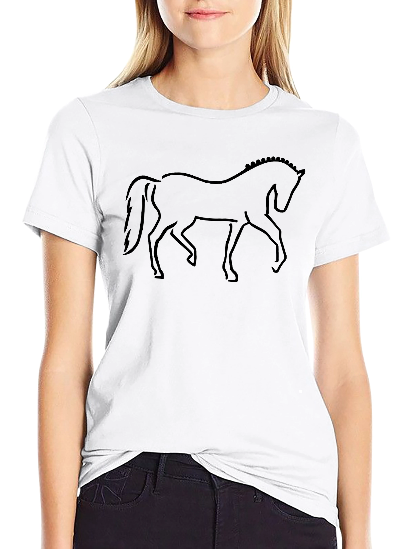 Black Horse Outline Graphic Tee - Equestrian Style