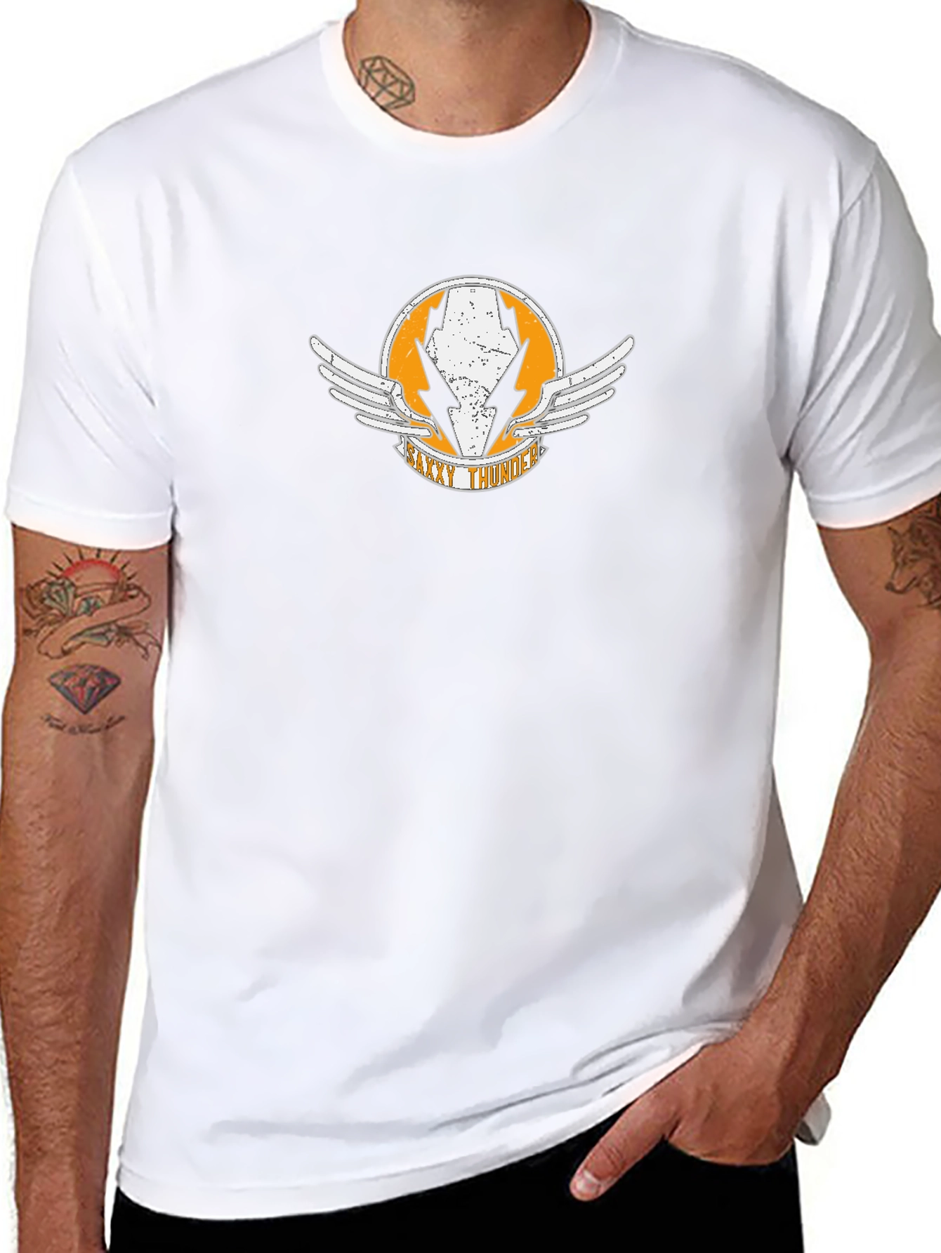 Saxy Thunder Black T-Shirt with Winged Logo