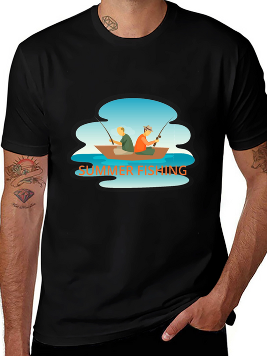 Summer Fishing Graphic Tee - Boat Scene