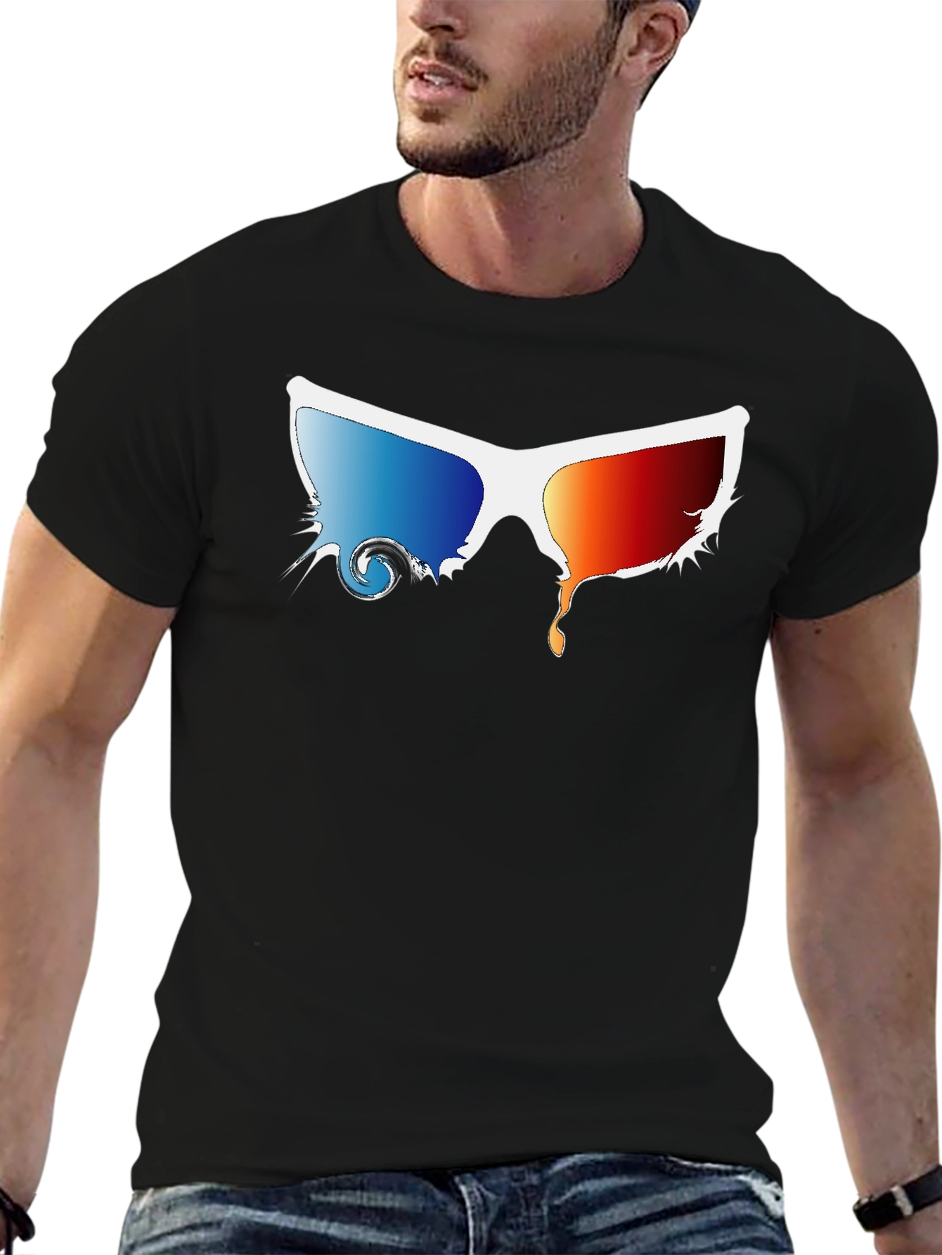 Melting 3D Glasses Black T-Shirt