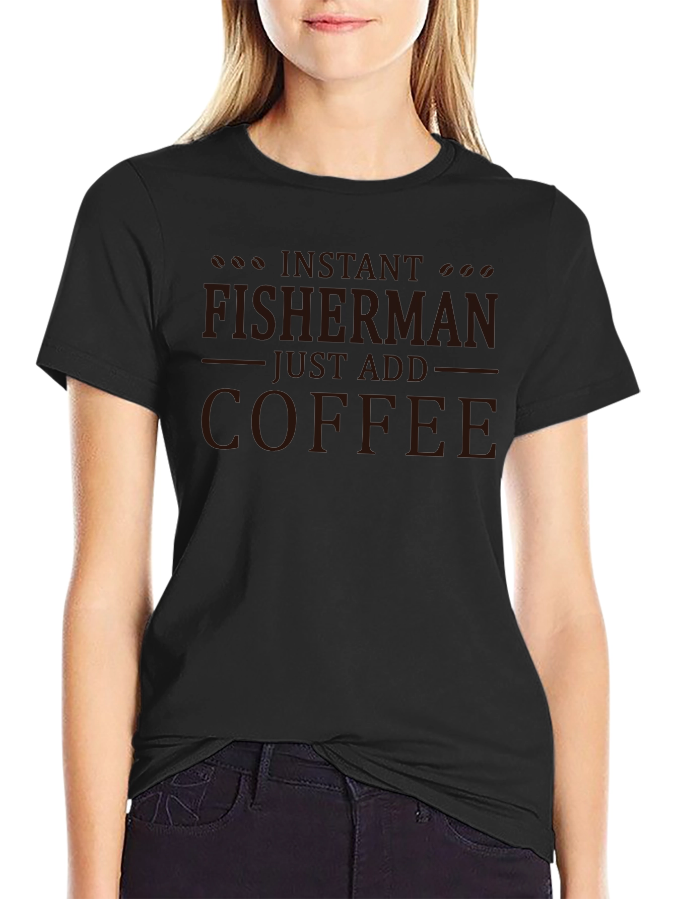 Instant Fisherman Just Add Coffee Black Graphic Tee