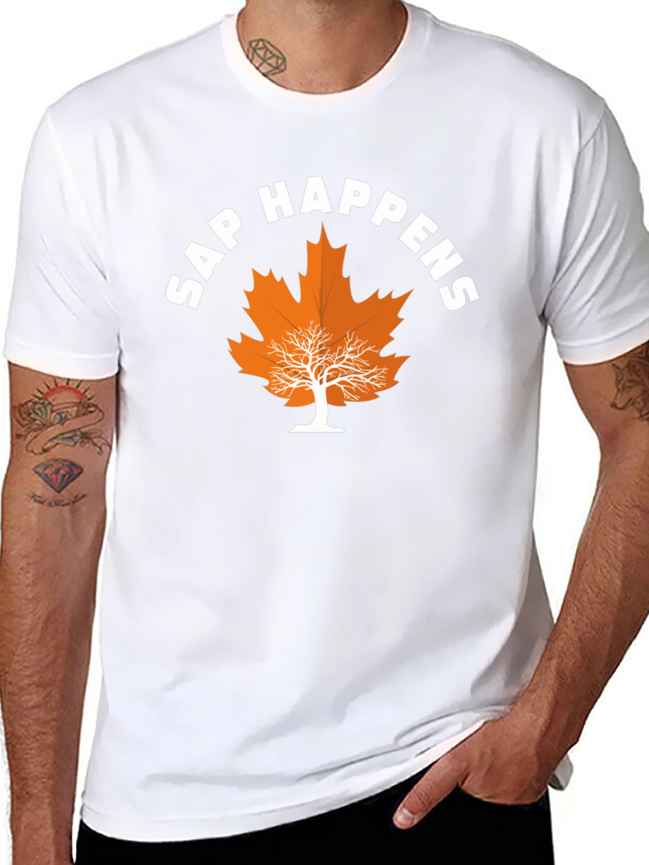 Sap Happens Graphic T-Shirt - Funny Maple Leaf Tee
