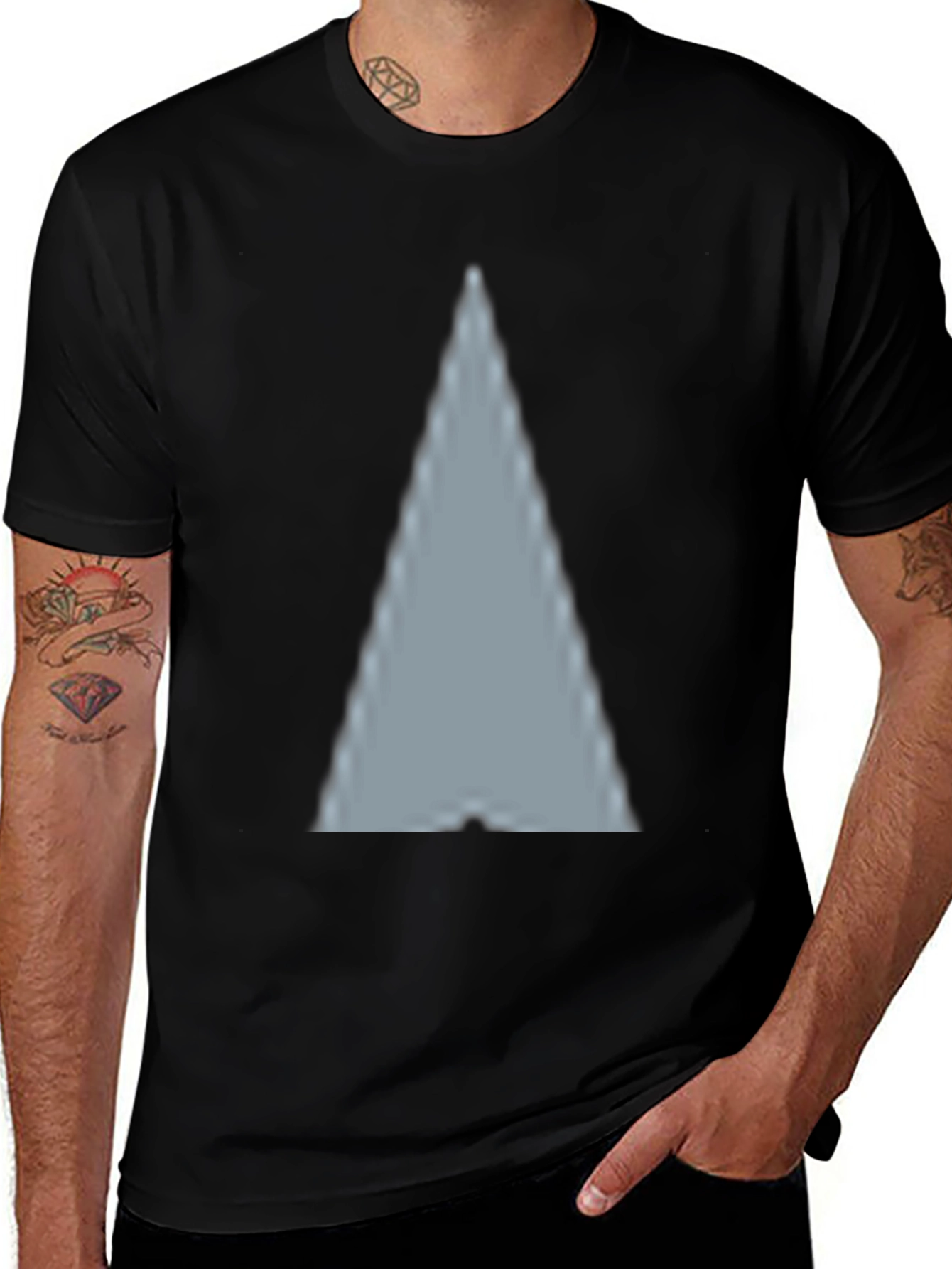 Mens Black T-Shirt with Abstract Triangle Design