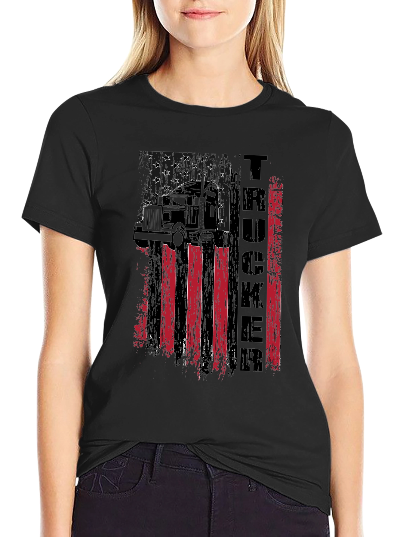 Trucker American Flag Graphic T-Shirt